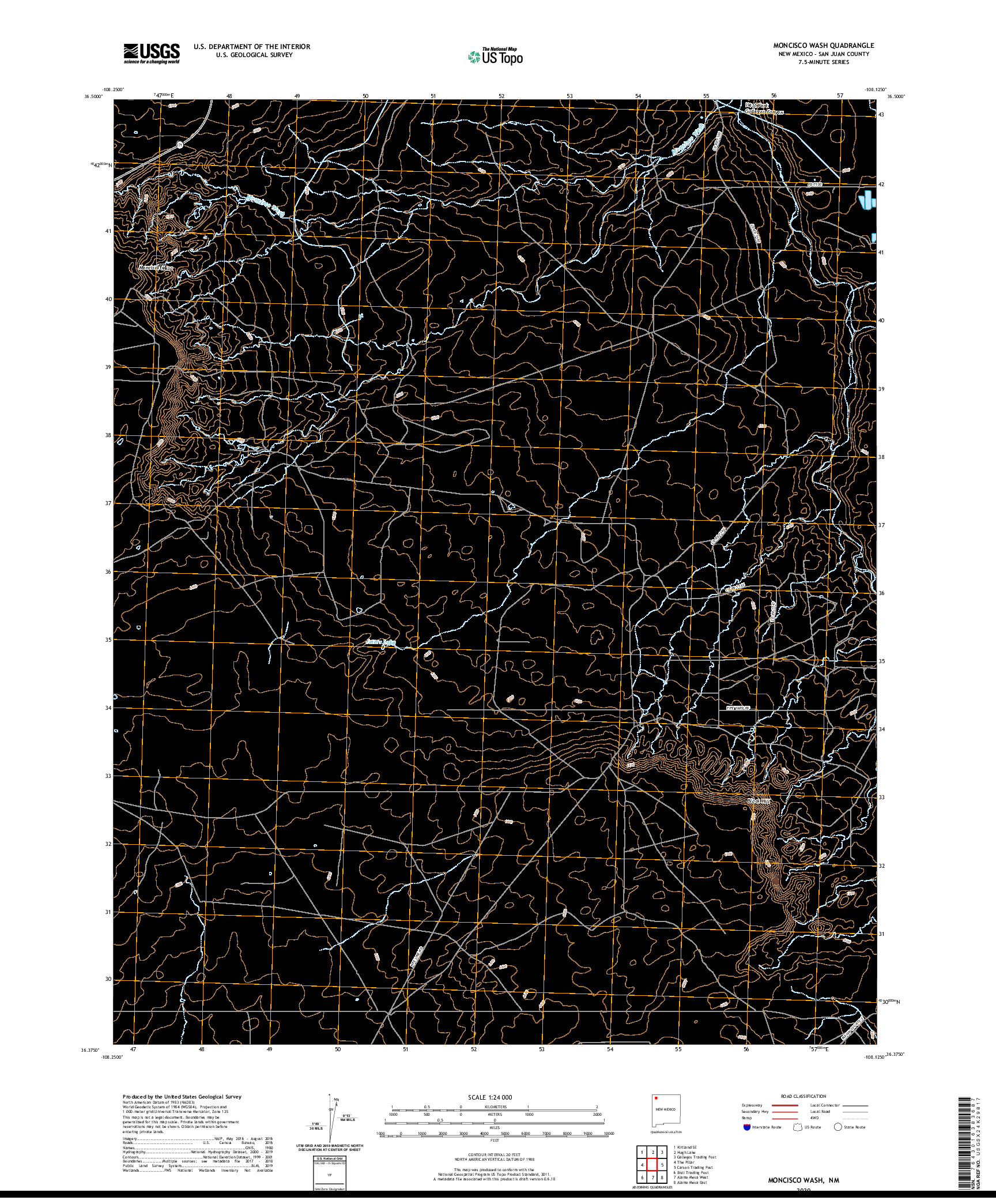 USGS US TOPO 7.5-MINUTE MAP FOR MONCISCO WASH, NM 2020