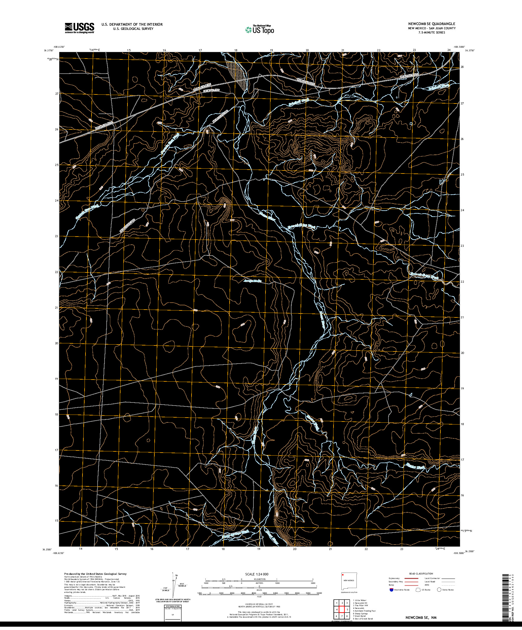 USGS US TOPO 7.5-MINUTE MAP FOR NEWCOMB SE, NM 2020