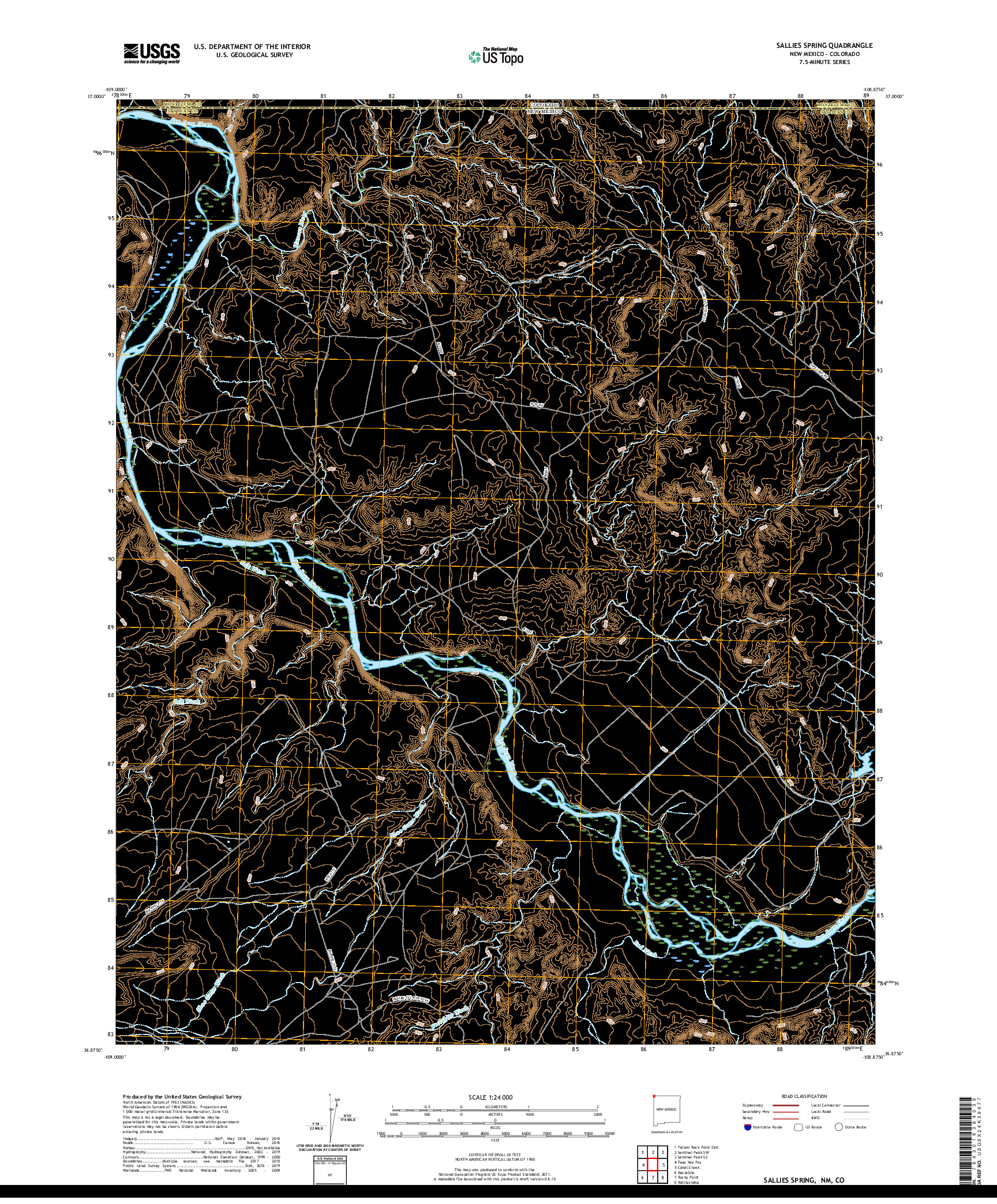 USGS US TOPO 7.5-MINUTE MAP FOR SALLIES SPRING, NM,CO 2020