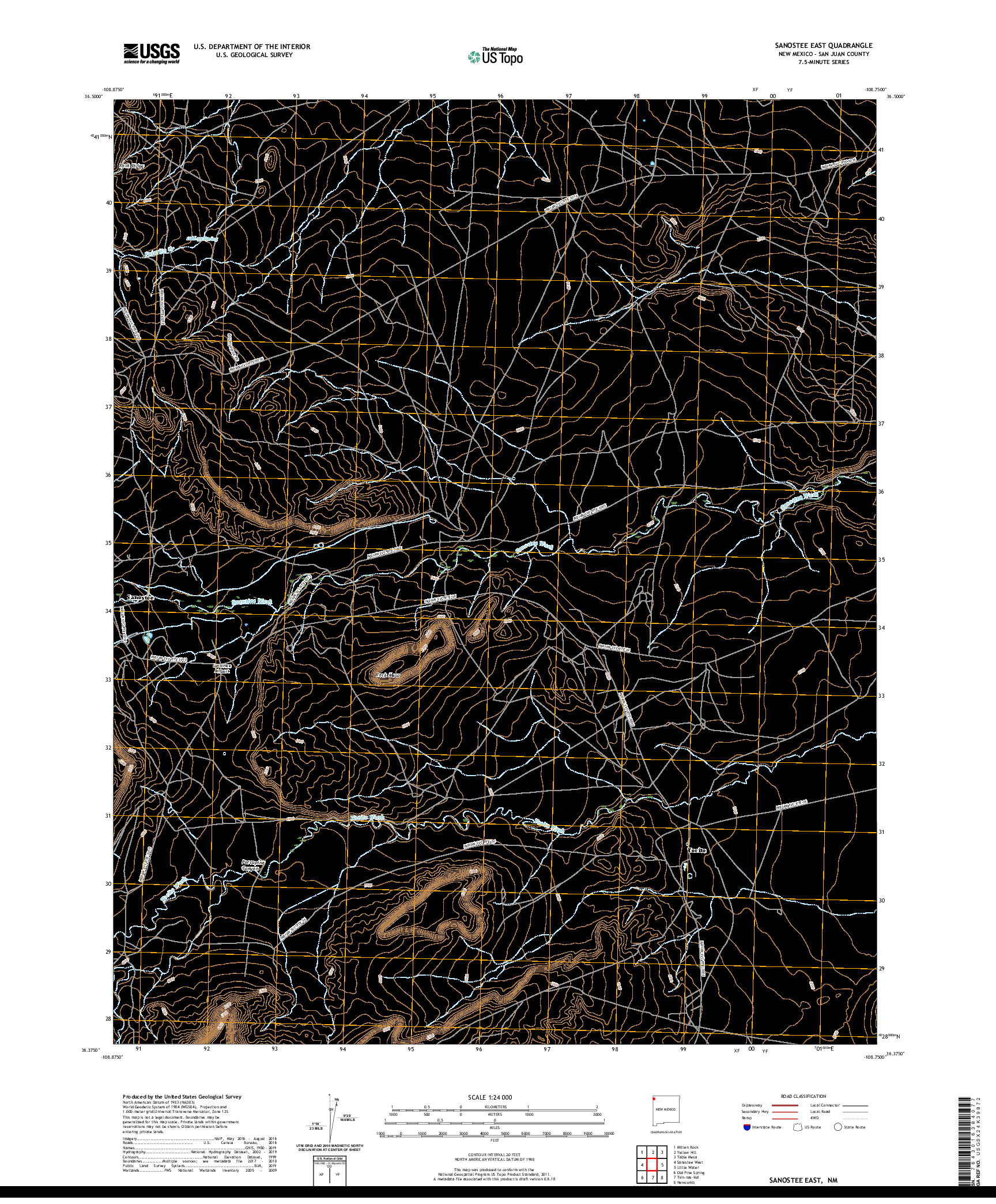 USGS US TOPO 7.5-MINUTE MAP FOR SANOSTEE EAST, NM 2020