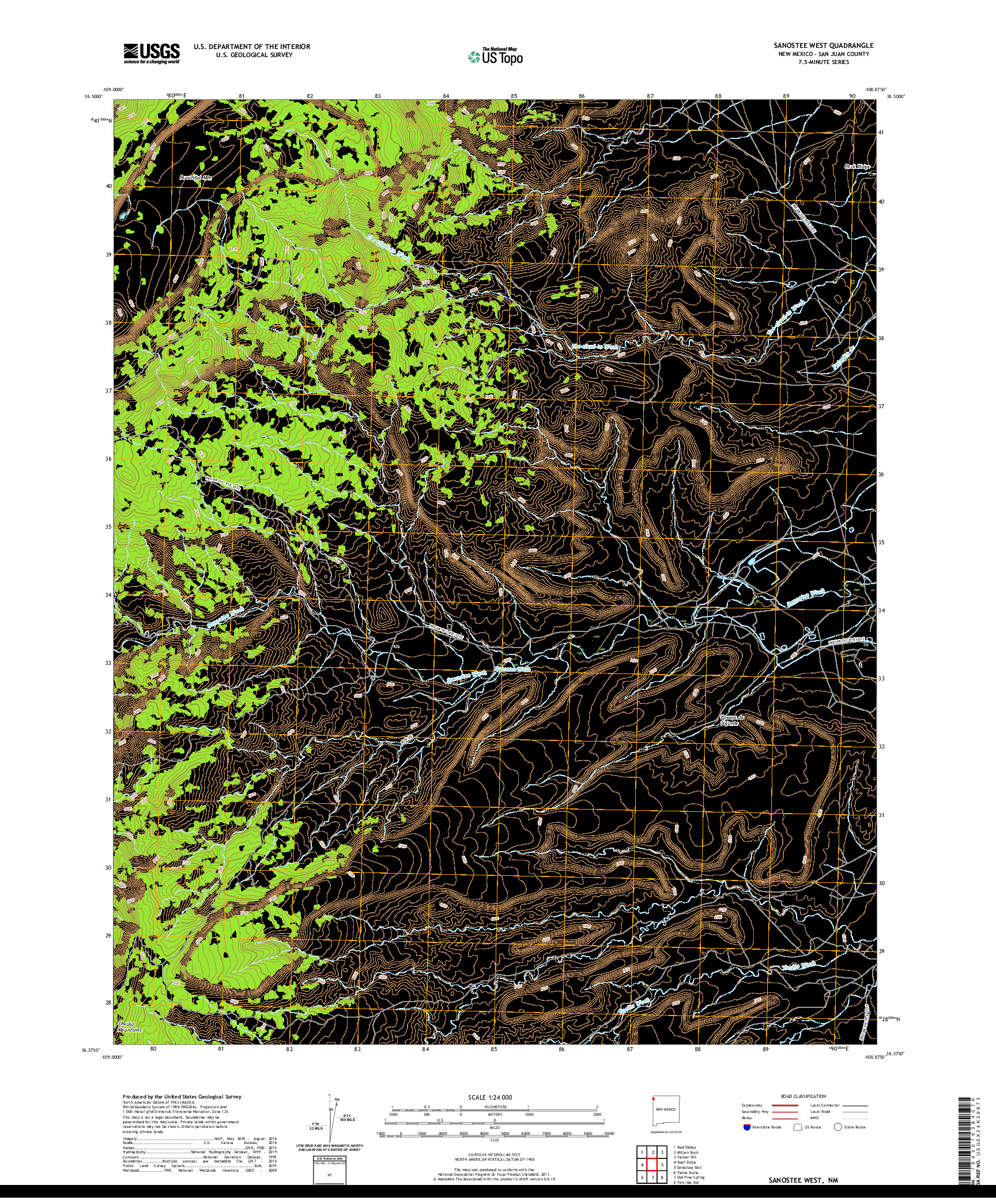 USGS US TOPO 7.5-MINUTE MAP FOR SANOSTEE WEST, NM 2020