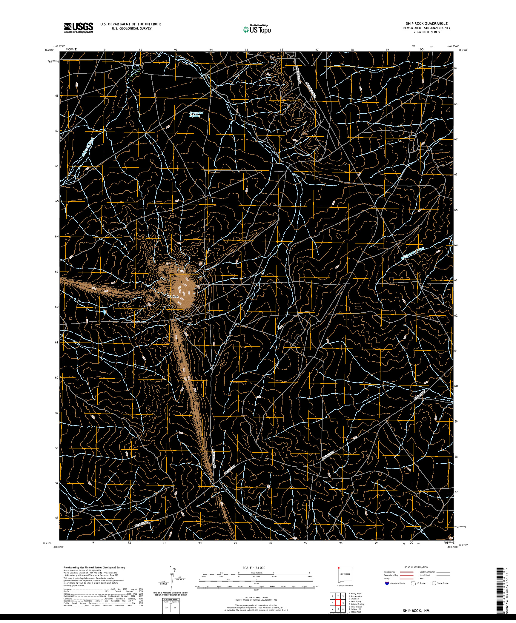 USGS US TOPO 7.5-MINUTE MAP FOR SHIP ROCK, NM 2020