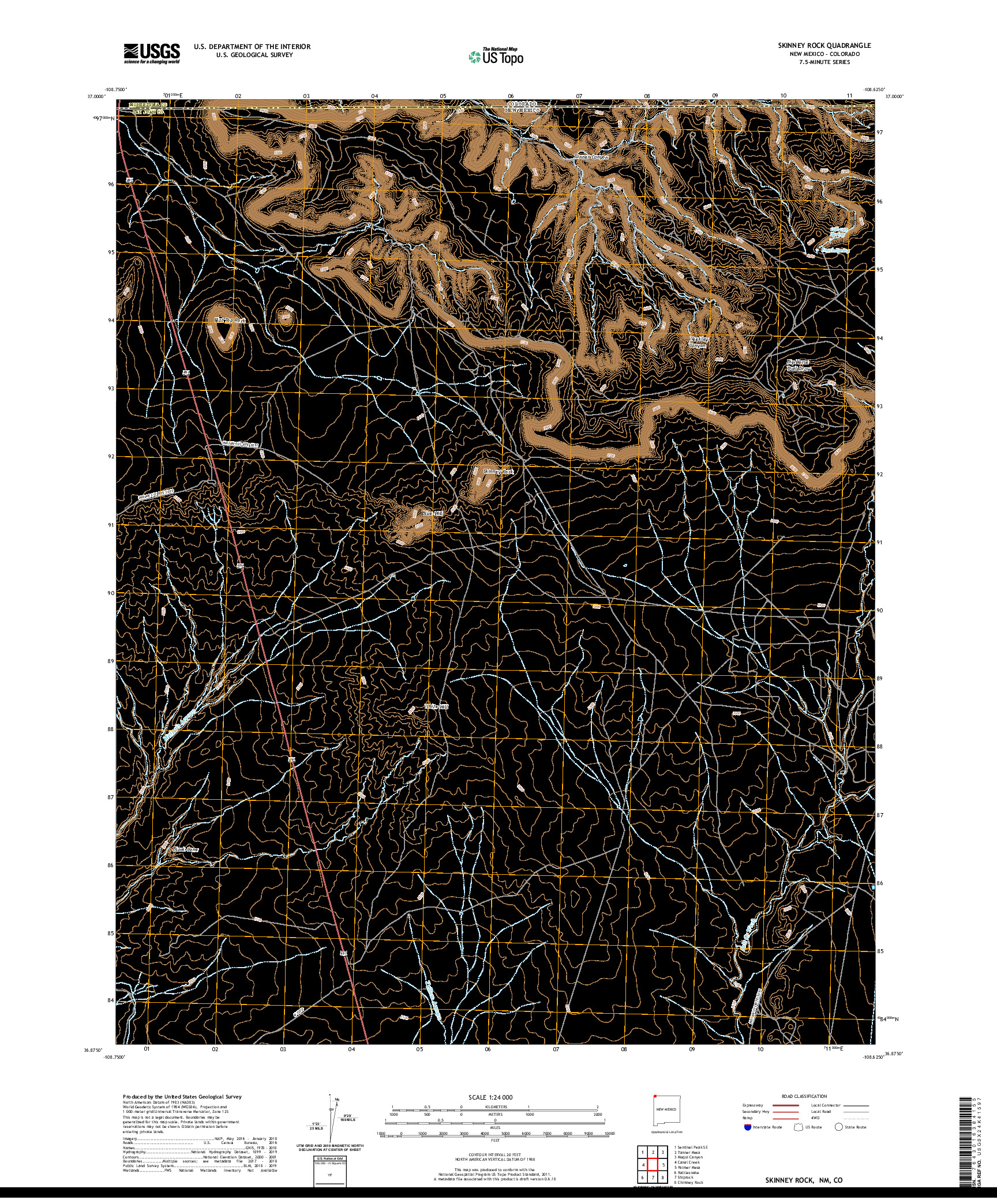 USGS US TOPO 7.5-MINUTE MAP FOR SKINNEY ROCK, NM,CO 2020