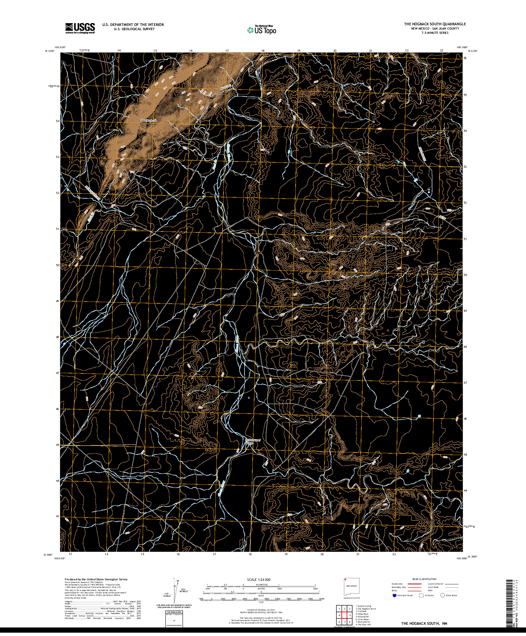 USGS US TOPO 7.5-MINUTE MAP FOR THE HOGBACK SOUTH, NM 2020