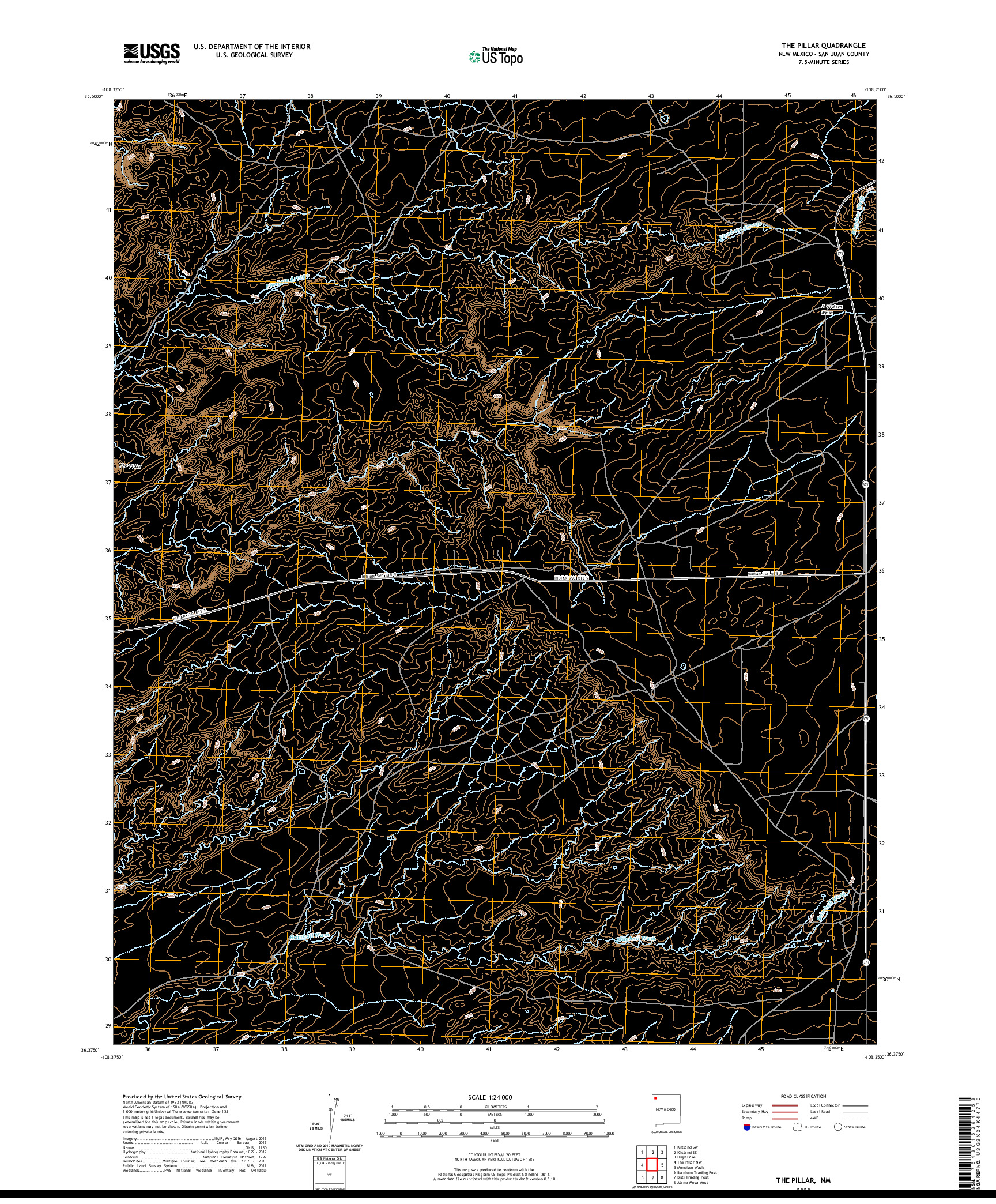 USGS US TOPO 7.5-MINUTE MAP FOR THE PILLAR, NM 2020