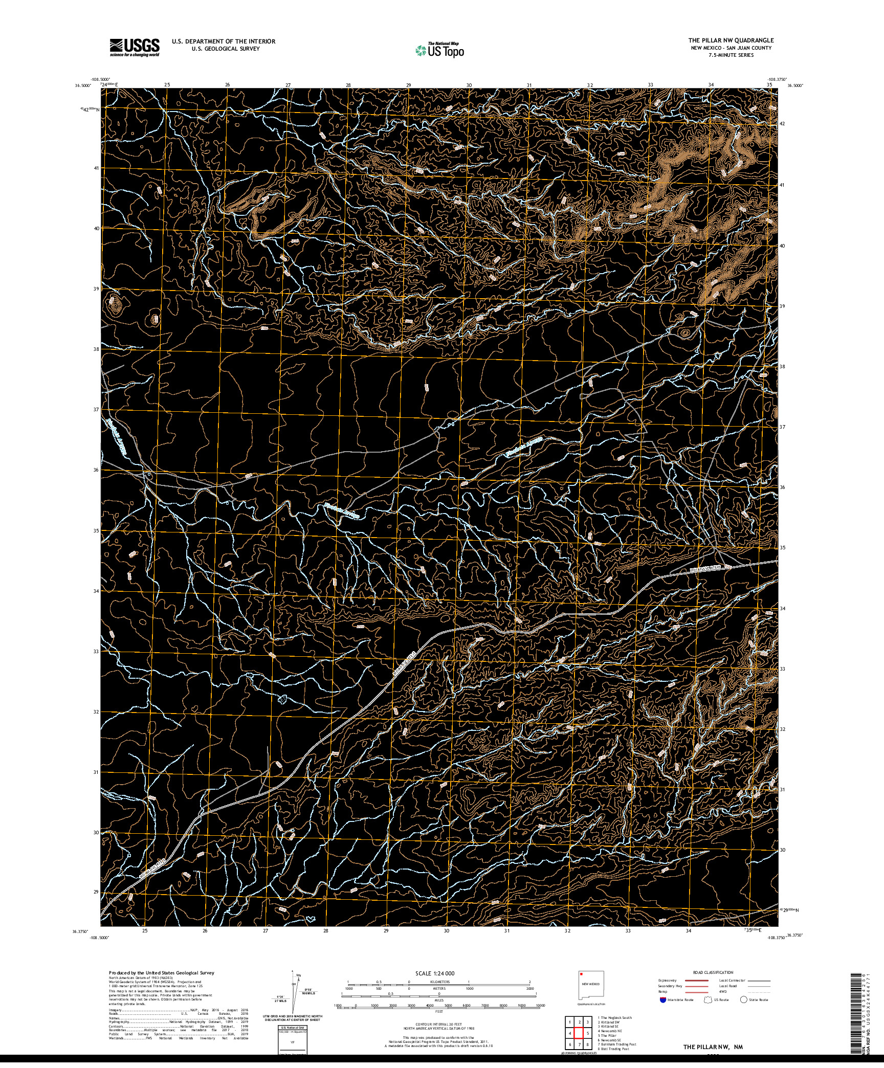 USGS US TOPO 7.5-MINUTE MAP FOR THE PILLAR NW, NM 2020