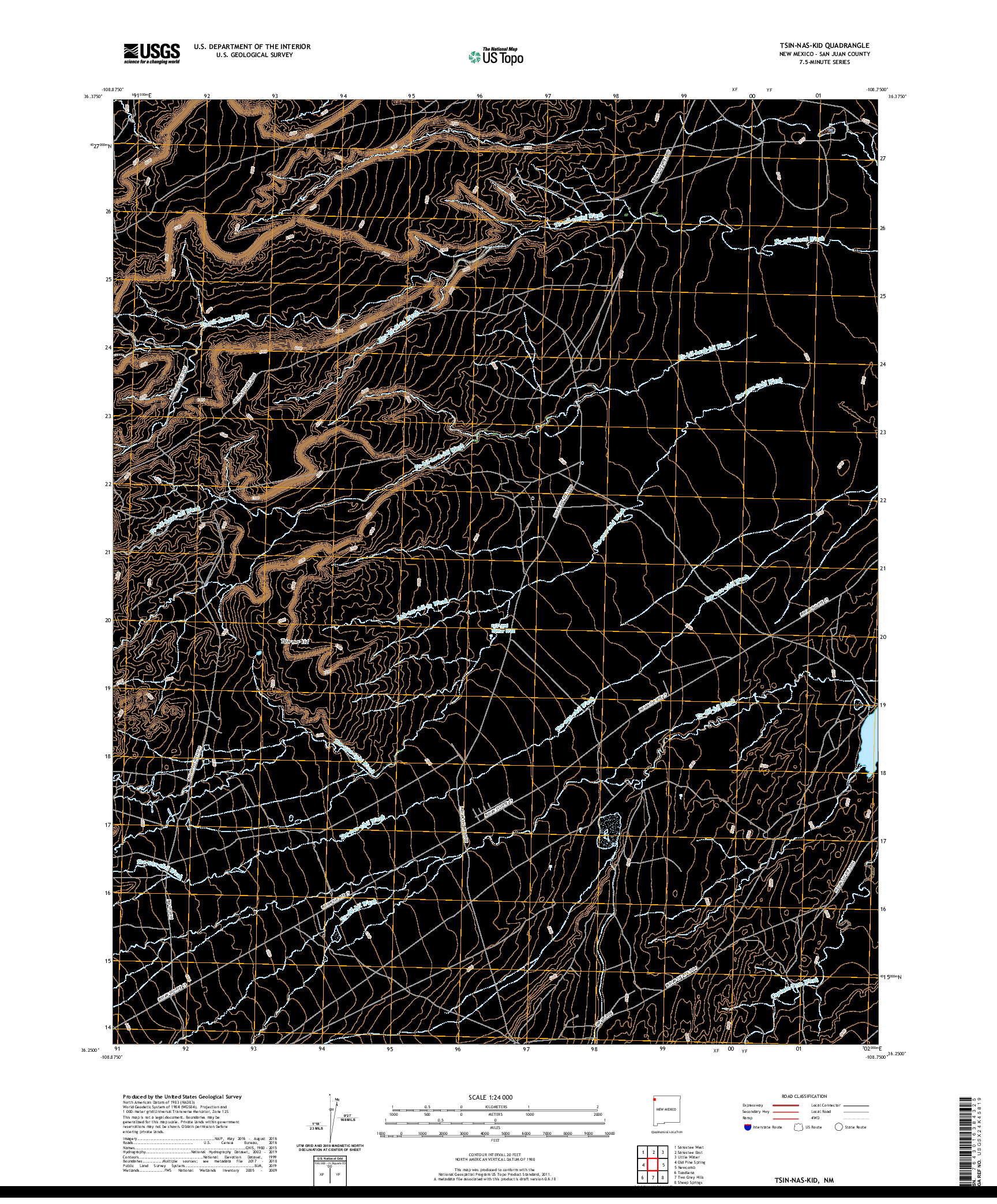 USGS US TOPO 7.5-MINUTE MAP FOR TSIN-NAS-KID, NM 2020