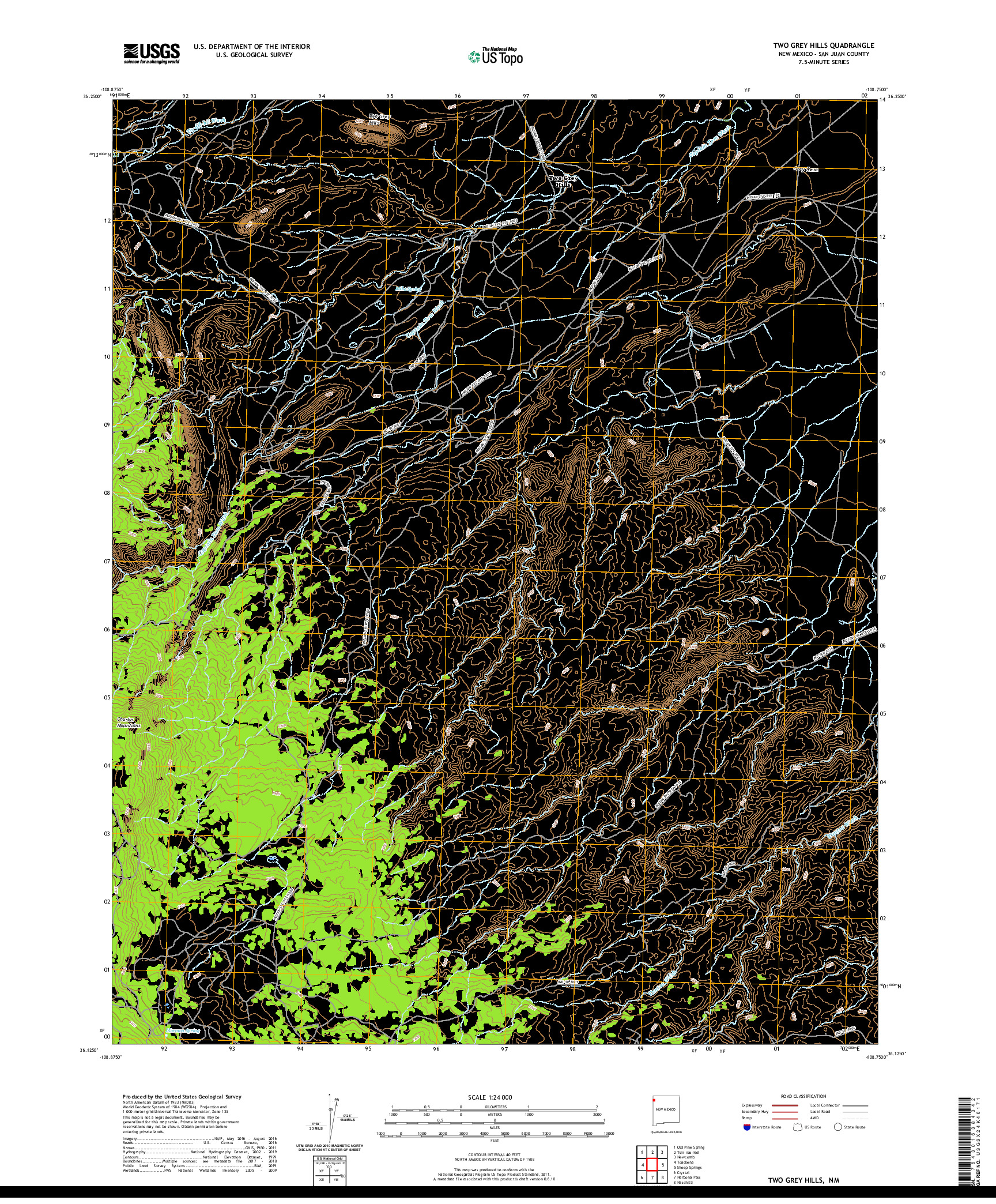 USGS US TOPO 7.5-MINUTE MAP FOR TWO GREY HILLS, NM 2020