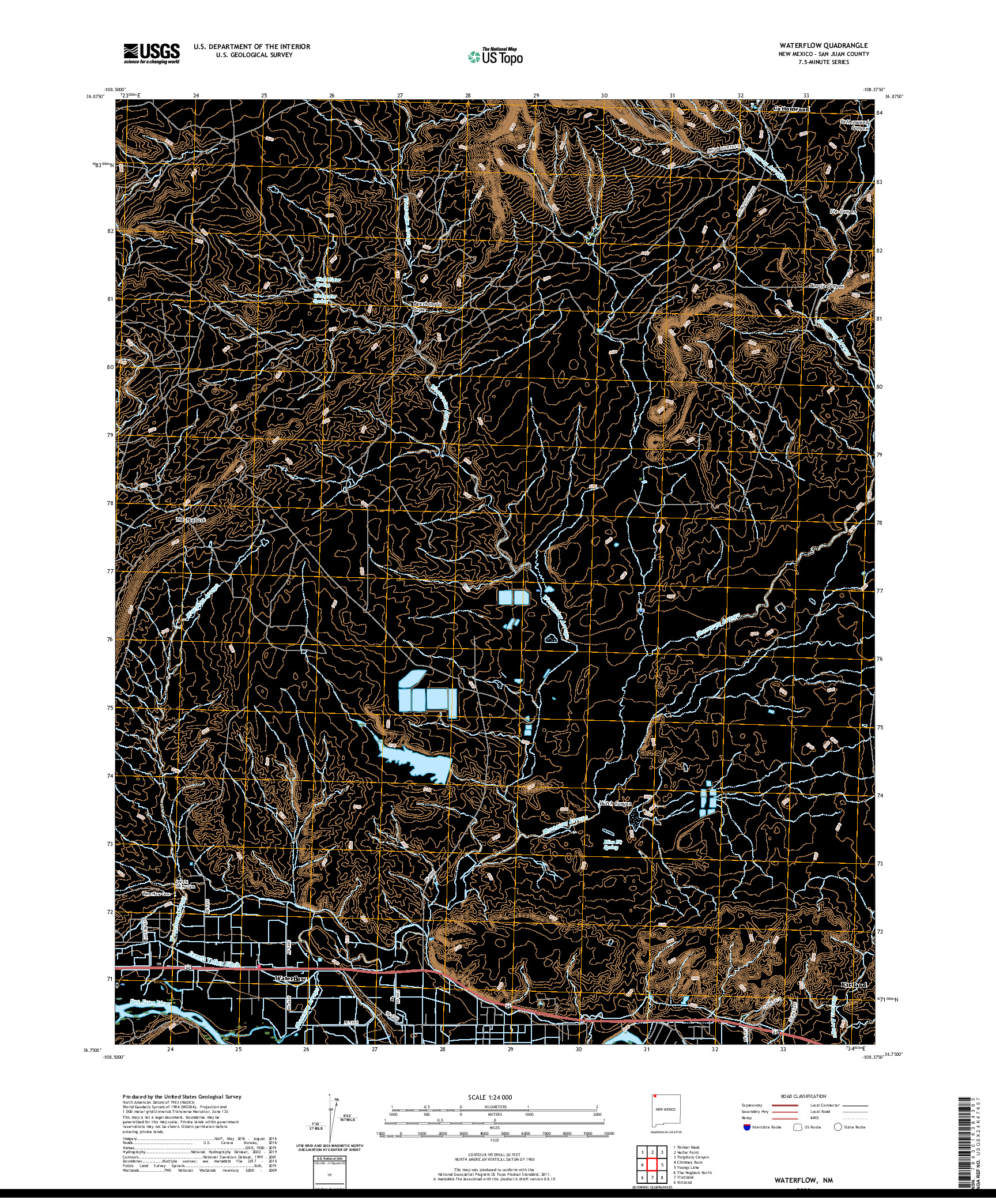 USGS US TOPO 7.5-MINUTE MAP FOR WATERFLOW, NM 2020