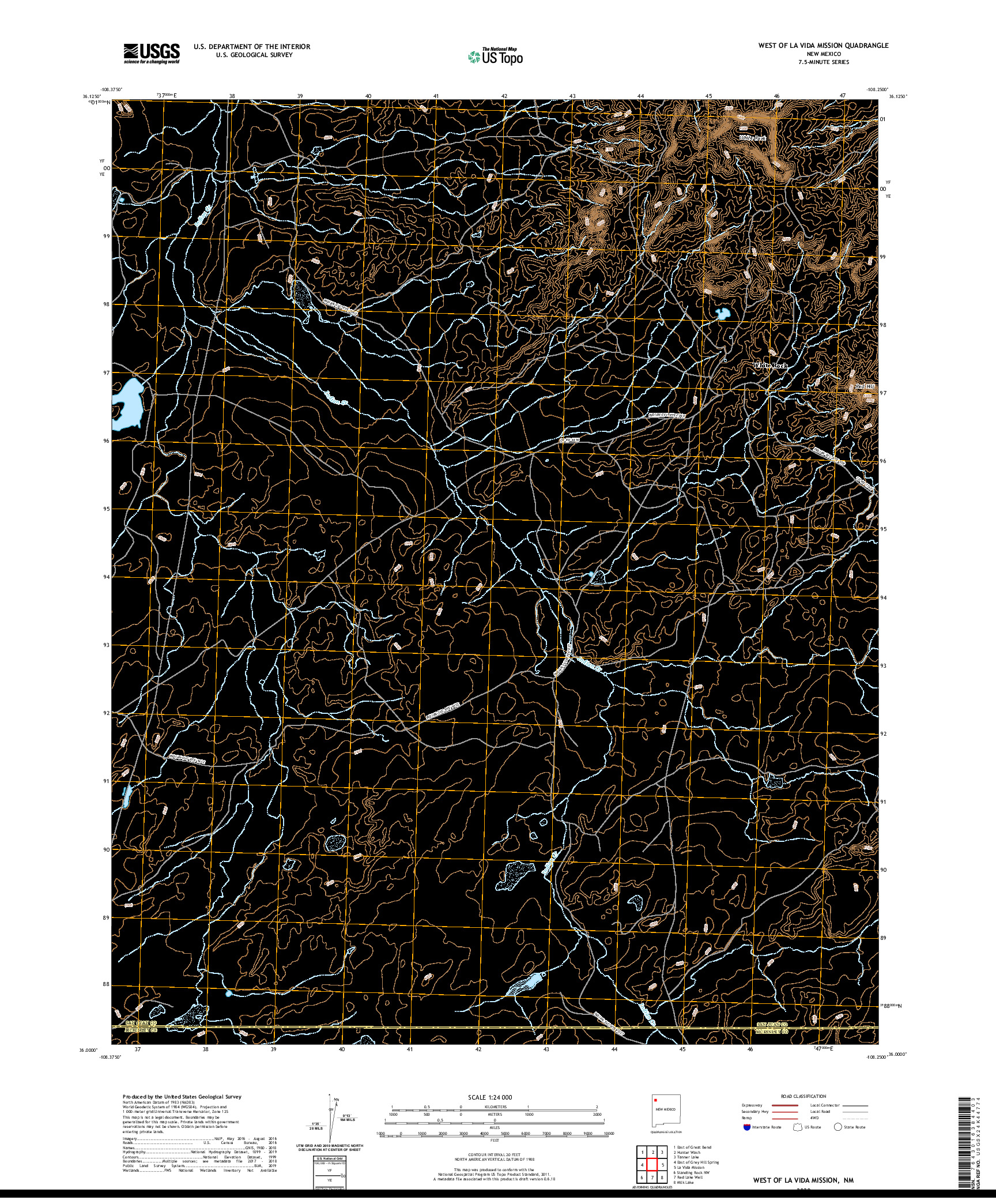 USGS US TOPO 7.5-MINUTE MAP FOR WEST OF LA VIDA MISSION, NM 2020