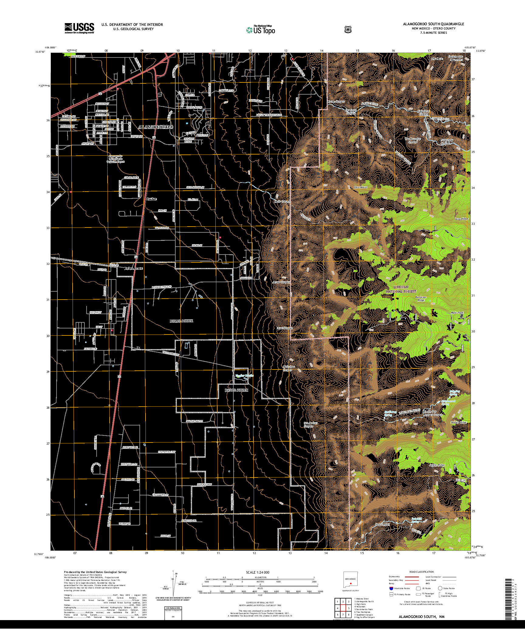 USGS US TOPO 7.5-MINUTE MAP FOR ALAMOGORDO SOUTH, NM 2020