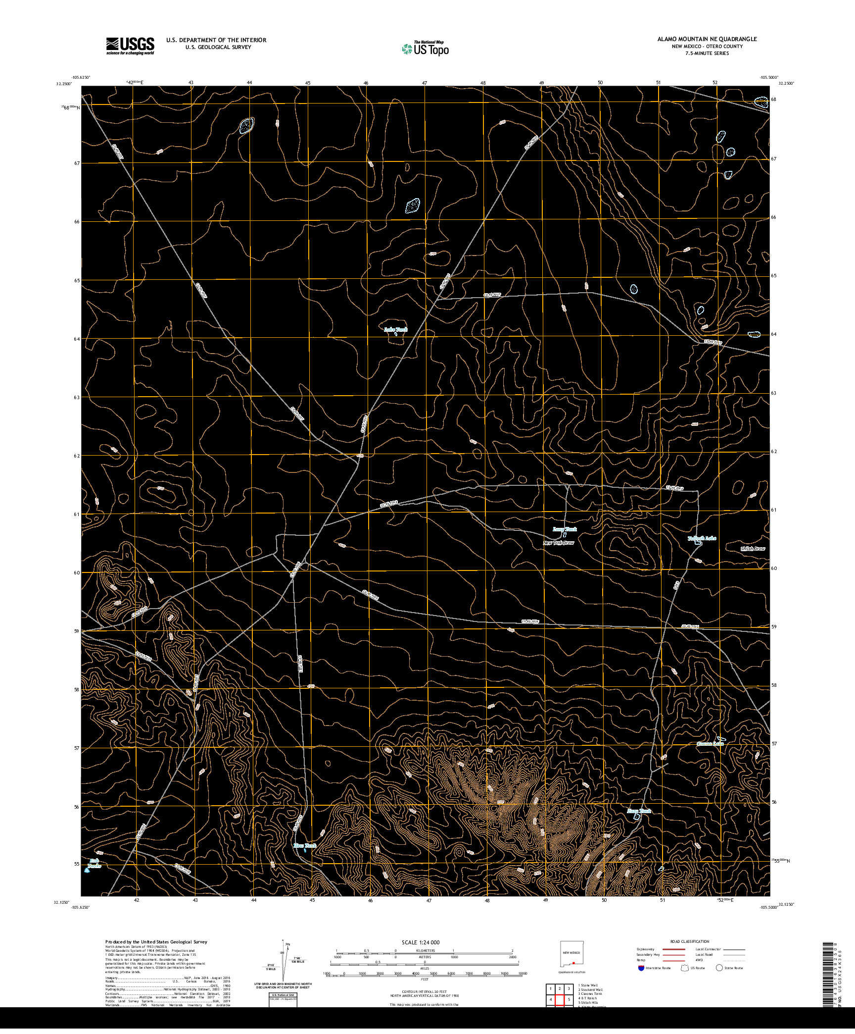 USGS US TOPO 7.5-MINUTE MAP FOR ALAMO MOUNTAIN NE, NM 2020