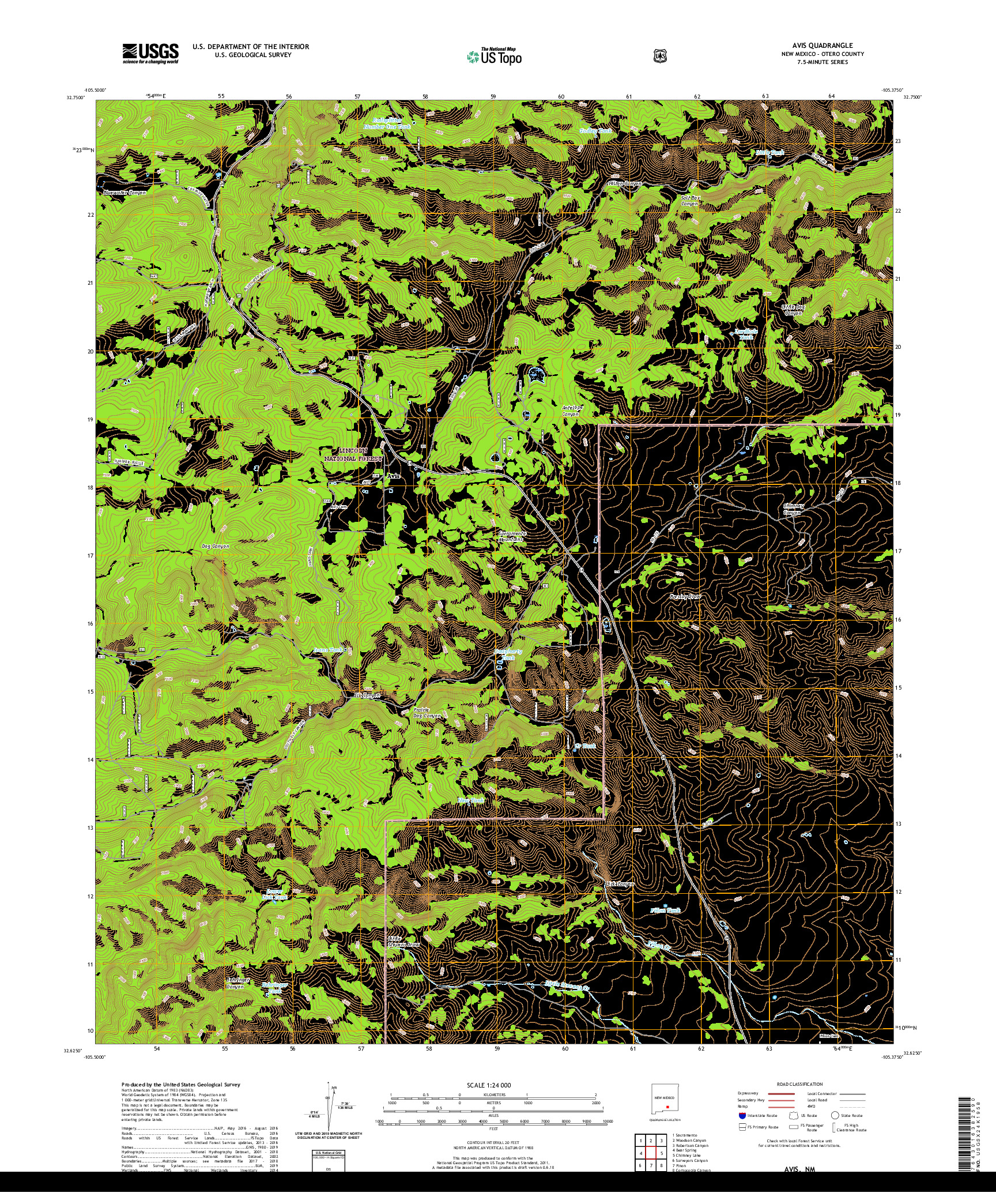USGS US TOPO 7.5-MINUTE MAP FOR AVIS, NM 2020