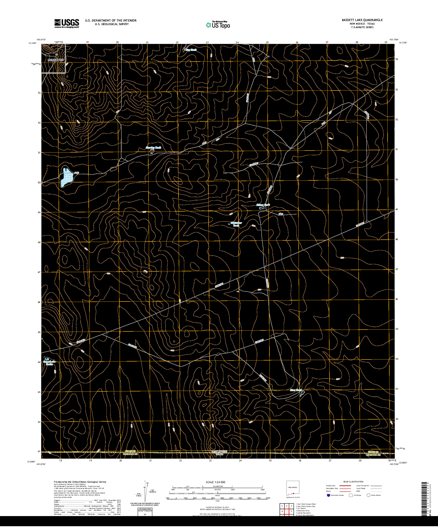 USGS US TOPO 7.5-MINUTE MAP FOR BASSETT LAKE, NM,TX 2020