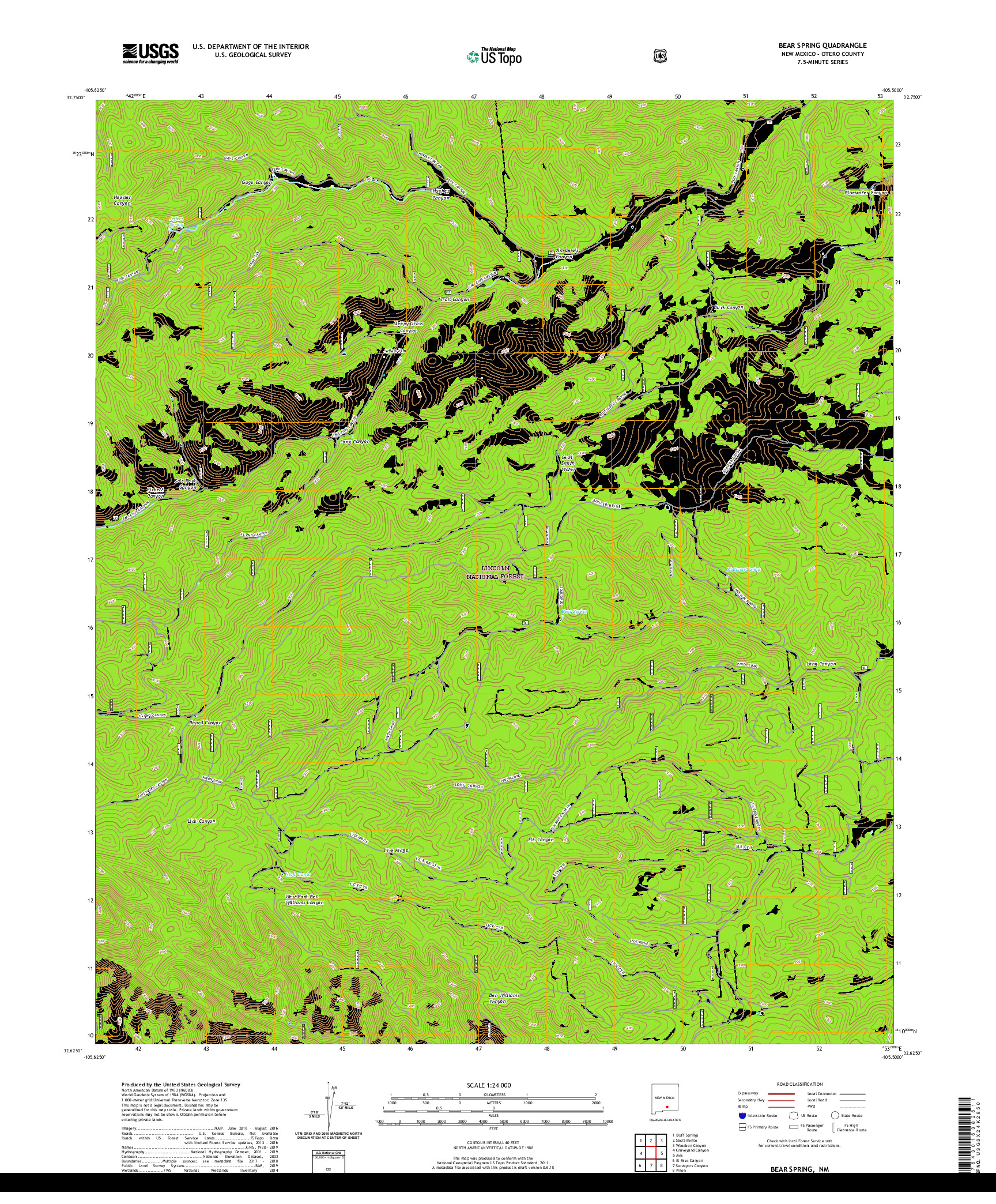 USGS US TOPO 7.5-MINUTE MAP FOR BEAR SPRING, NM 2020