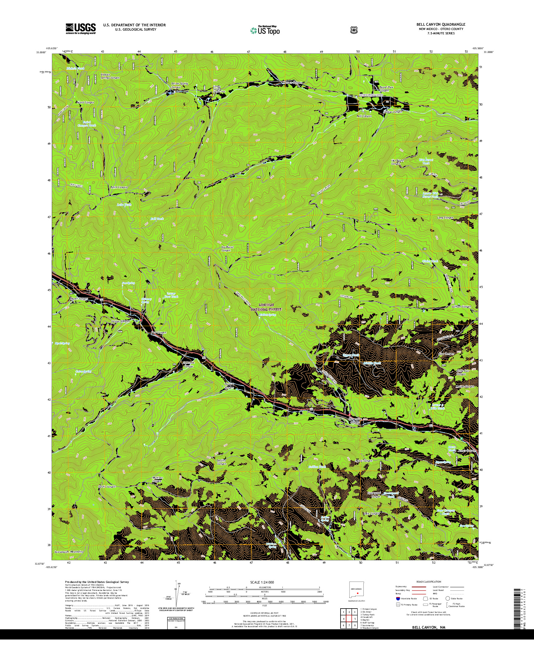 USGS US TOPO 7.5-MINUTE MAP FOR BELL CANYON, NM 2020