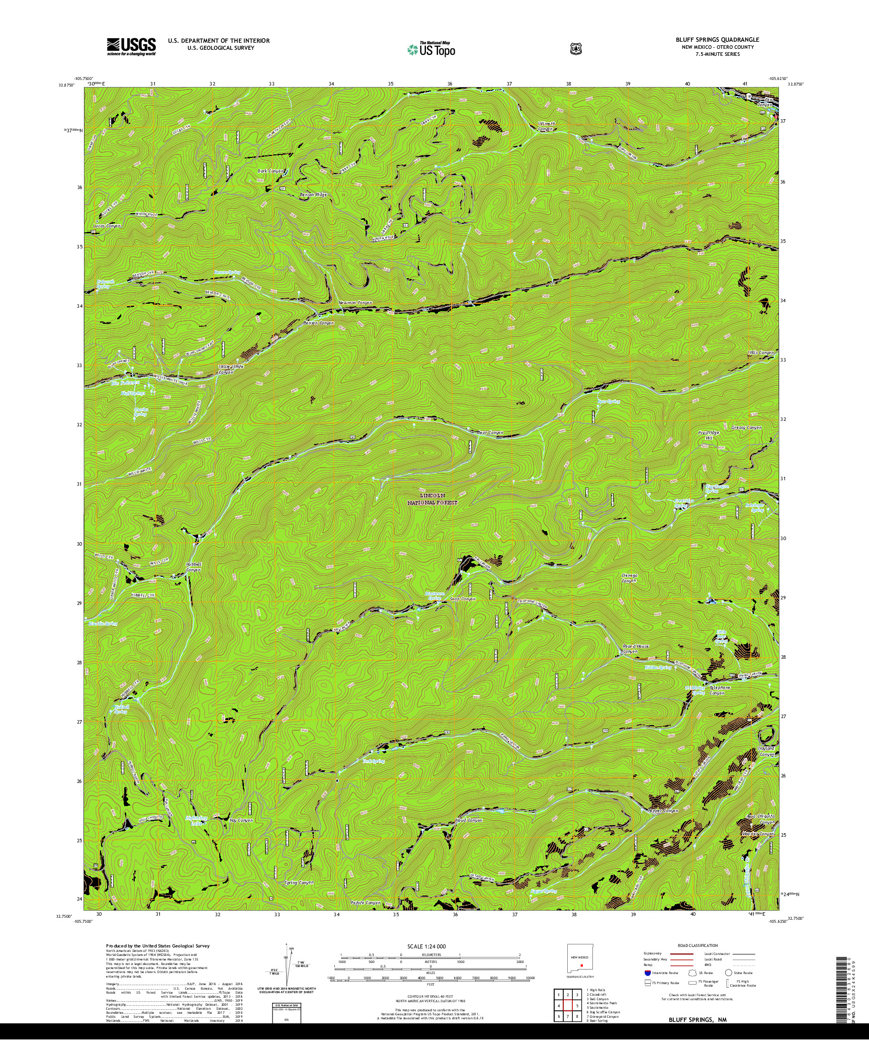 USGS US TOPO 7.5-MINUTE MAP FOR BLUFF SPRINGS, NM 2020