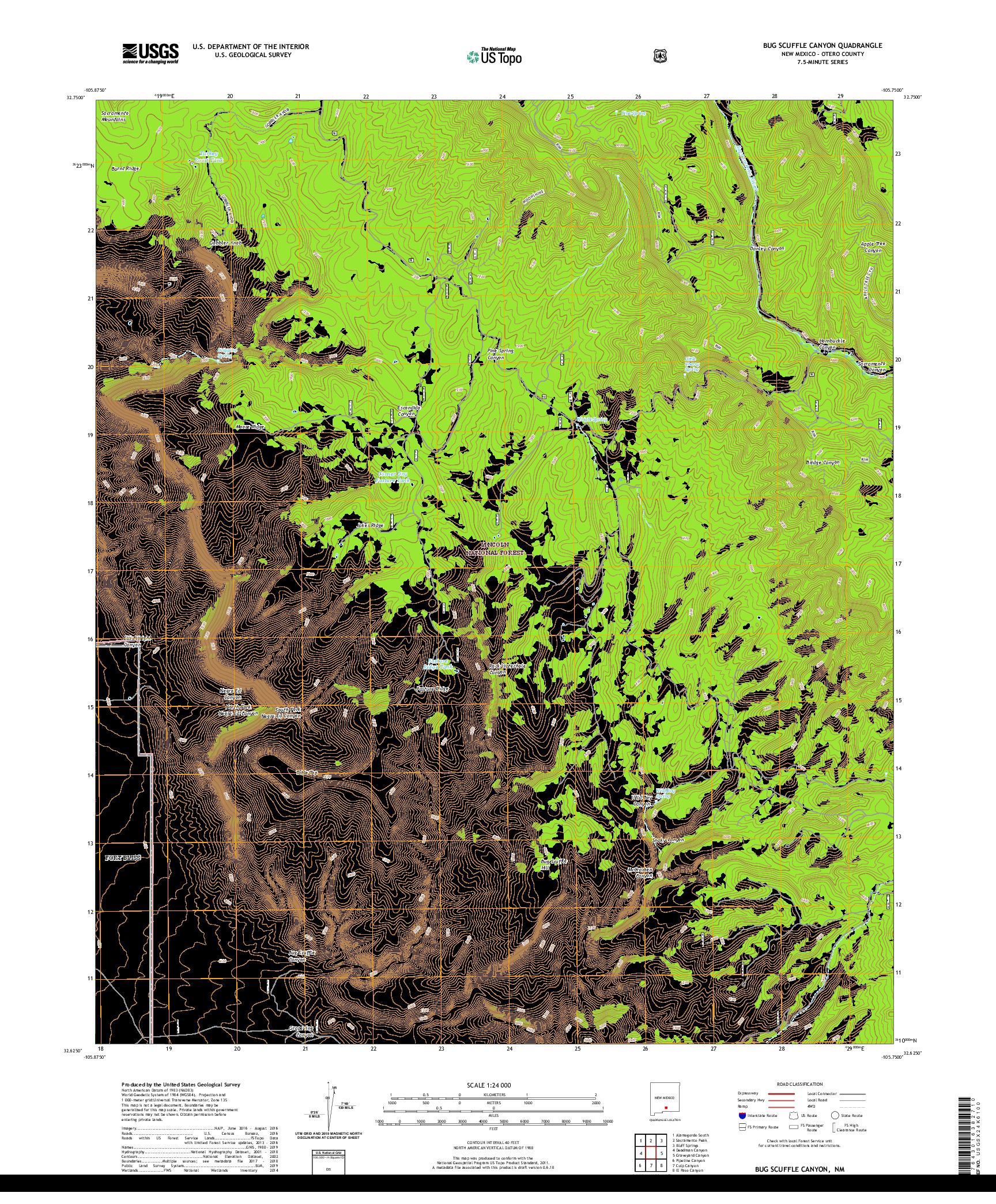 USGS US TOPO 7.5-MINUTE MAP FOR BUG SCUFFLE CANYON, NM 2020