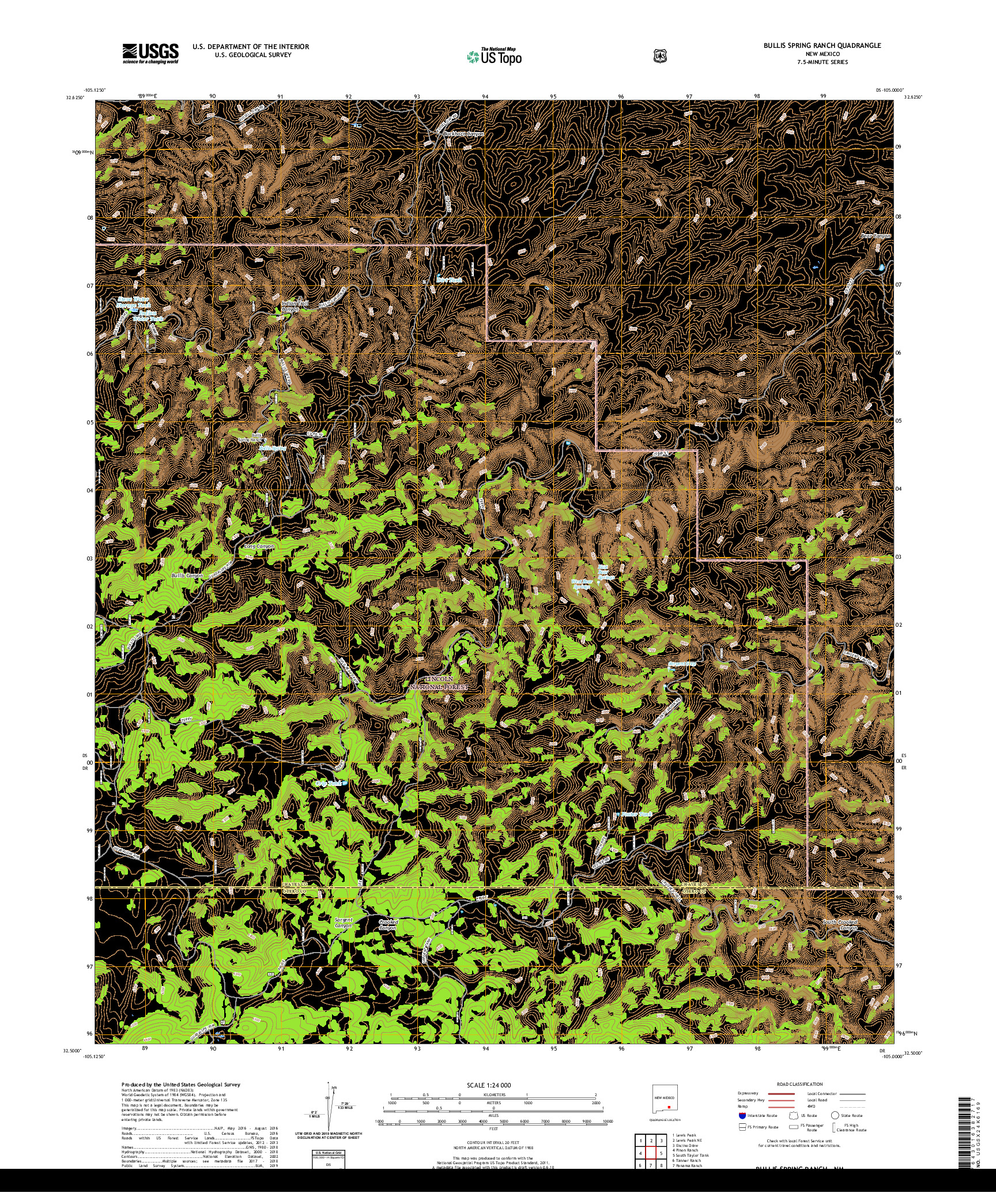 USGS US TOPO 7.5-MINUTE MAP FOR BULLIS SPRING RANCH, NM 2020