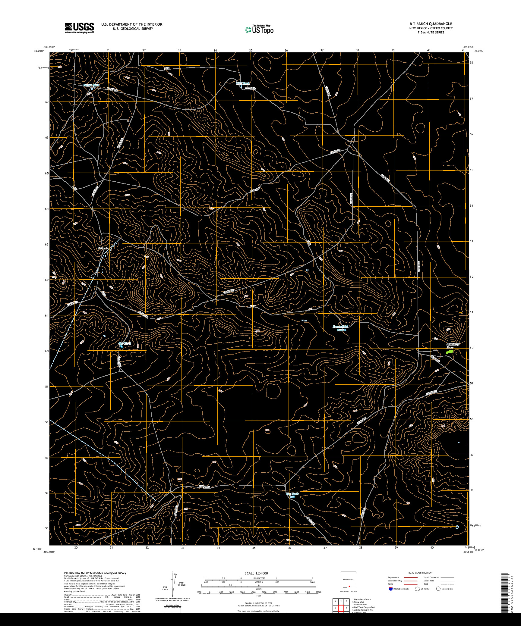 USGS US TOPO 7.5-MINUTE MAP FOR B T RANCH, NM 2020