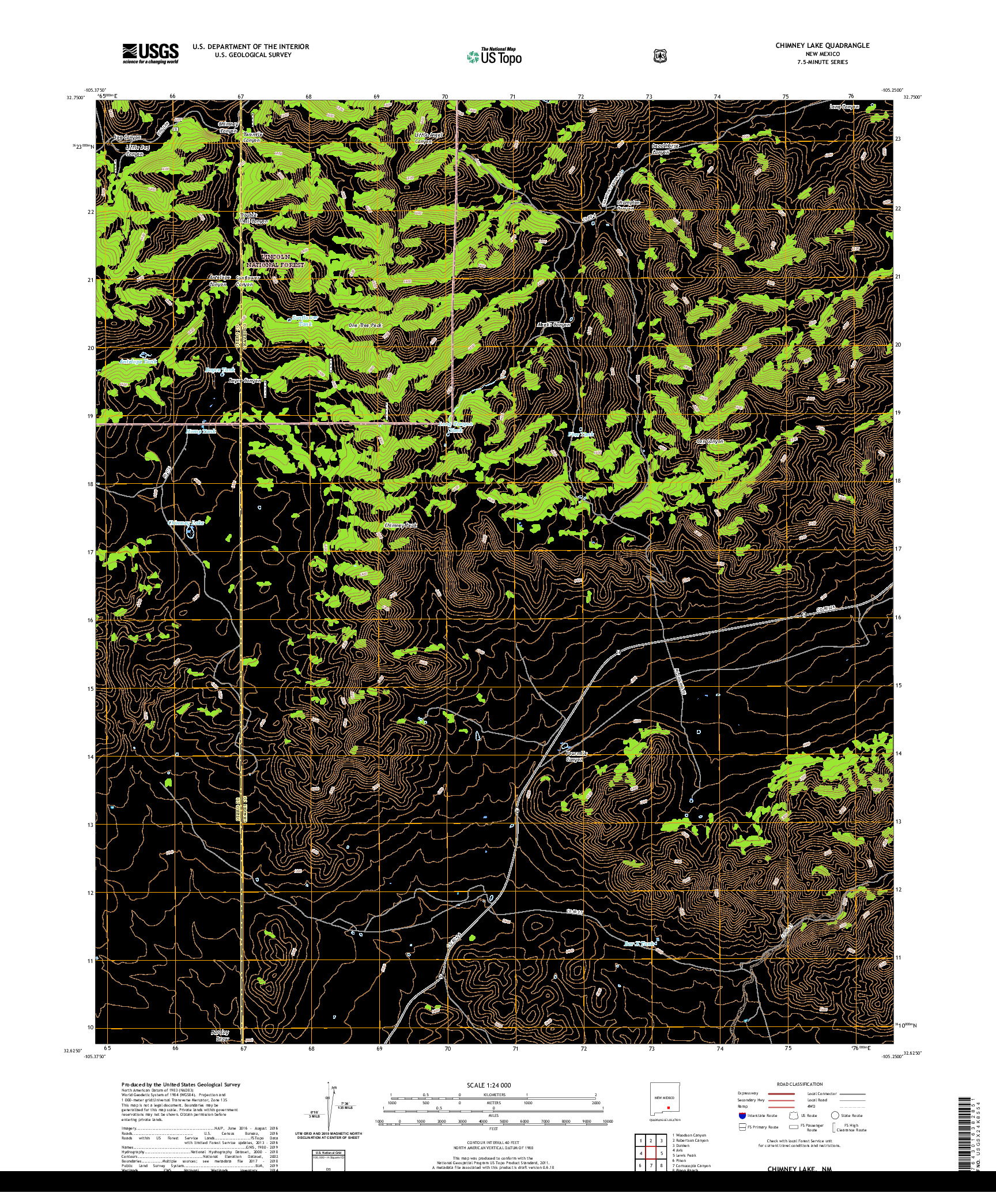 USGS US TOPO 7.5-MINUTE MAP FOR CHIMNEY LAKE, NM 2020