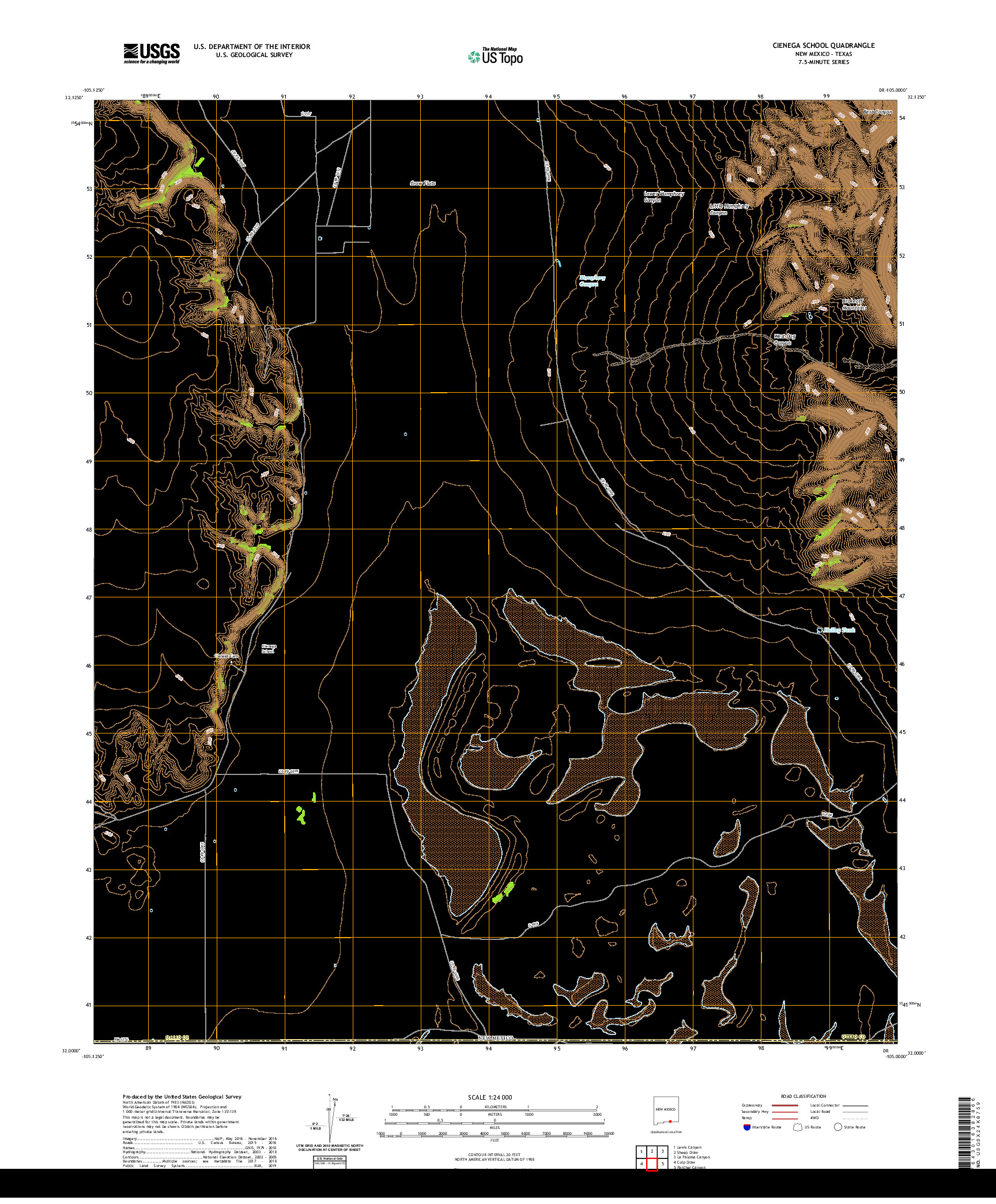 USGS US TOPO 7.5-MINUTE MAP FOR CIENEGA SCHOOL, NM,TX 2020