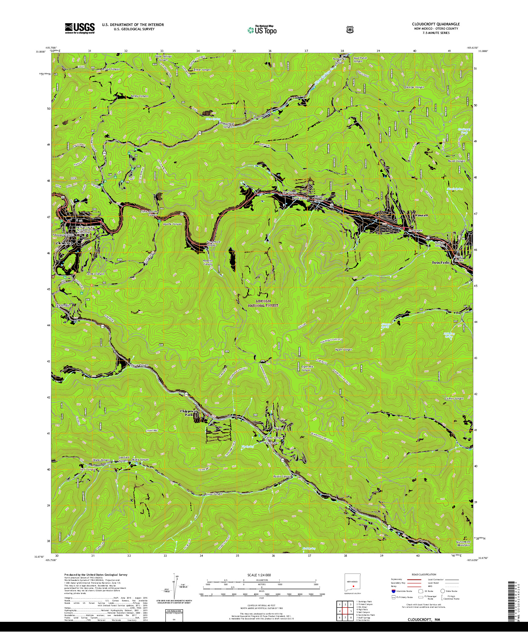 USGS US TOPO 7.5-MINUTE MAP FOR CLOUDCROFT, NM 2020