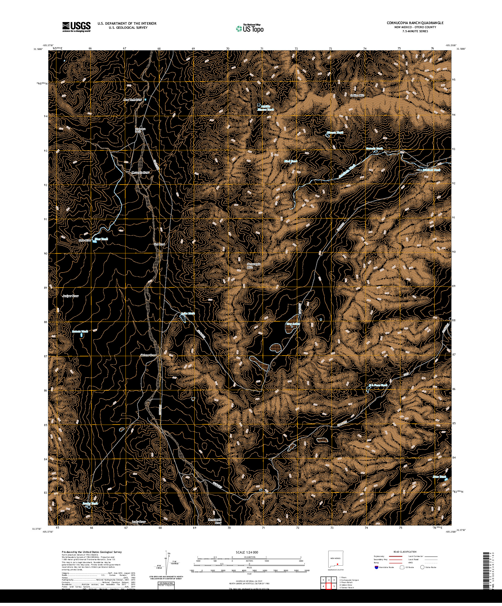 USGS US TOPO 7.5-MINUTE MAP FOR CORNUCOPIA RANCH, NM 2020
