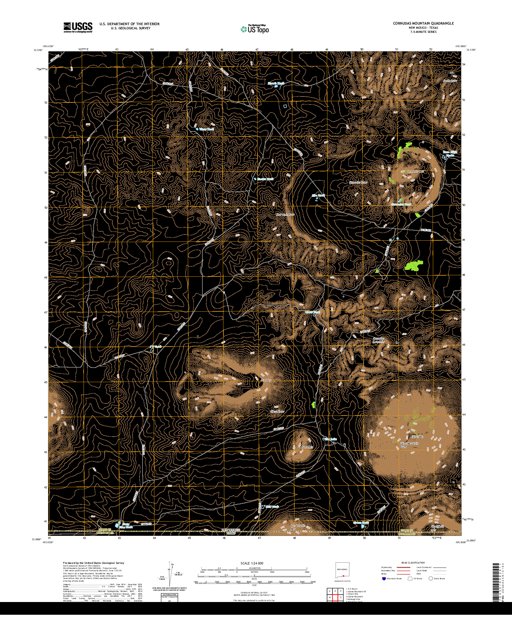 USGS US TOPO 7.5-MINUTE MAP FOR CORNUDAS MOUNTAIN, NM,TX 2020