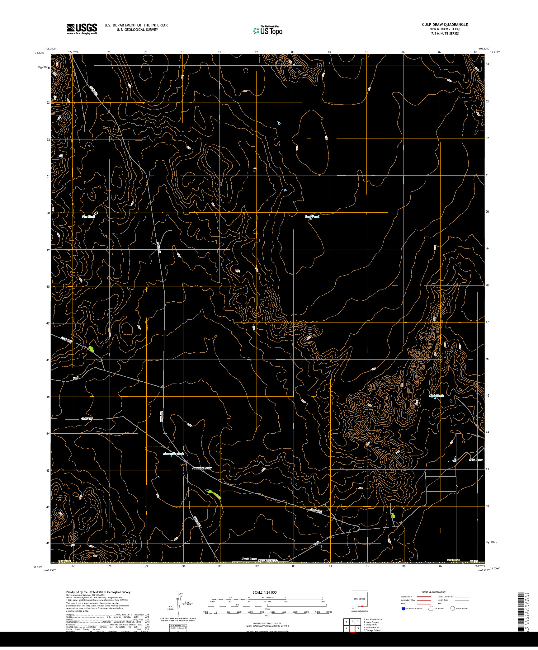 USGS US TOPO 7.5-MINUTE MAP FOR CULP DRAW, NM,TX 2020
