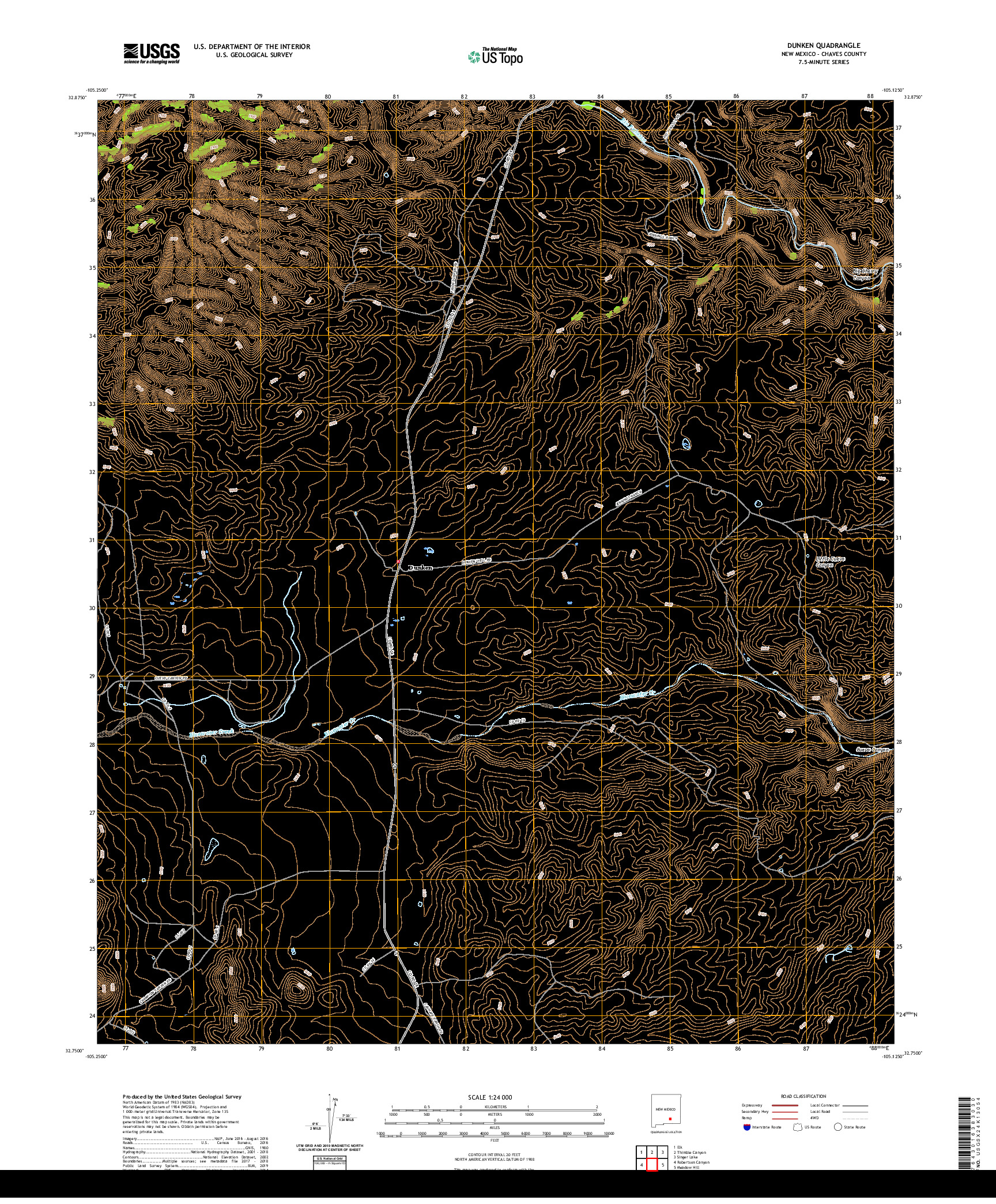 USGS US TOPO 7.5-MINUTE MAP FOR DUNKEN, NM 2020