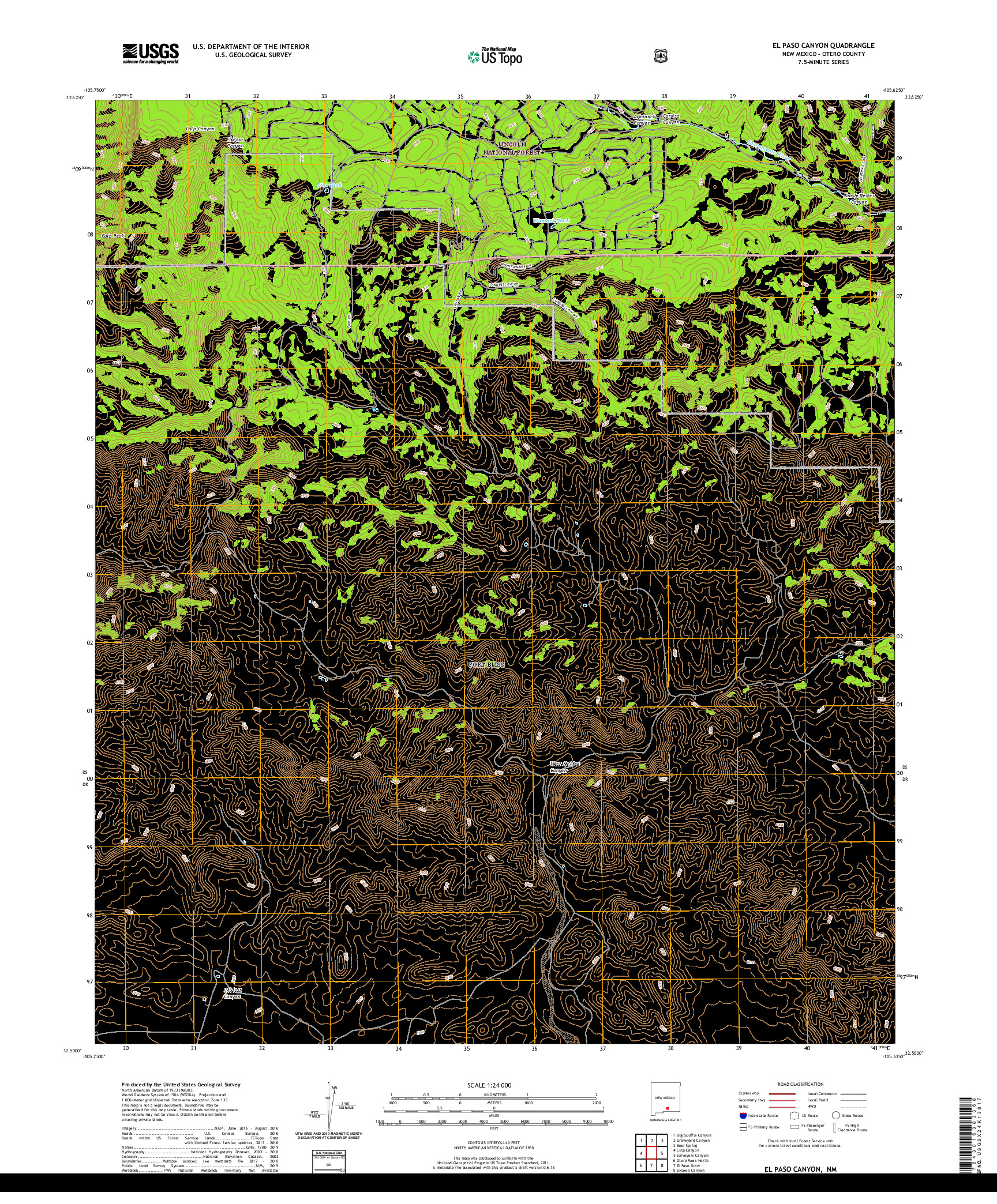 USGS US TOPO 7.5-MINUTE MAP FOR EL PASO CANYON, NM 2020