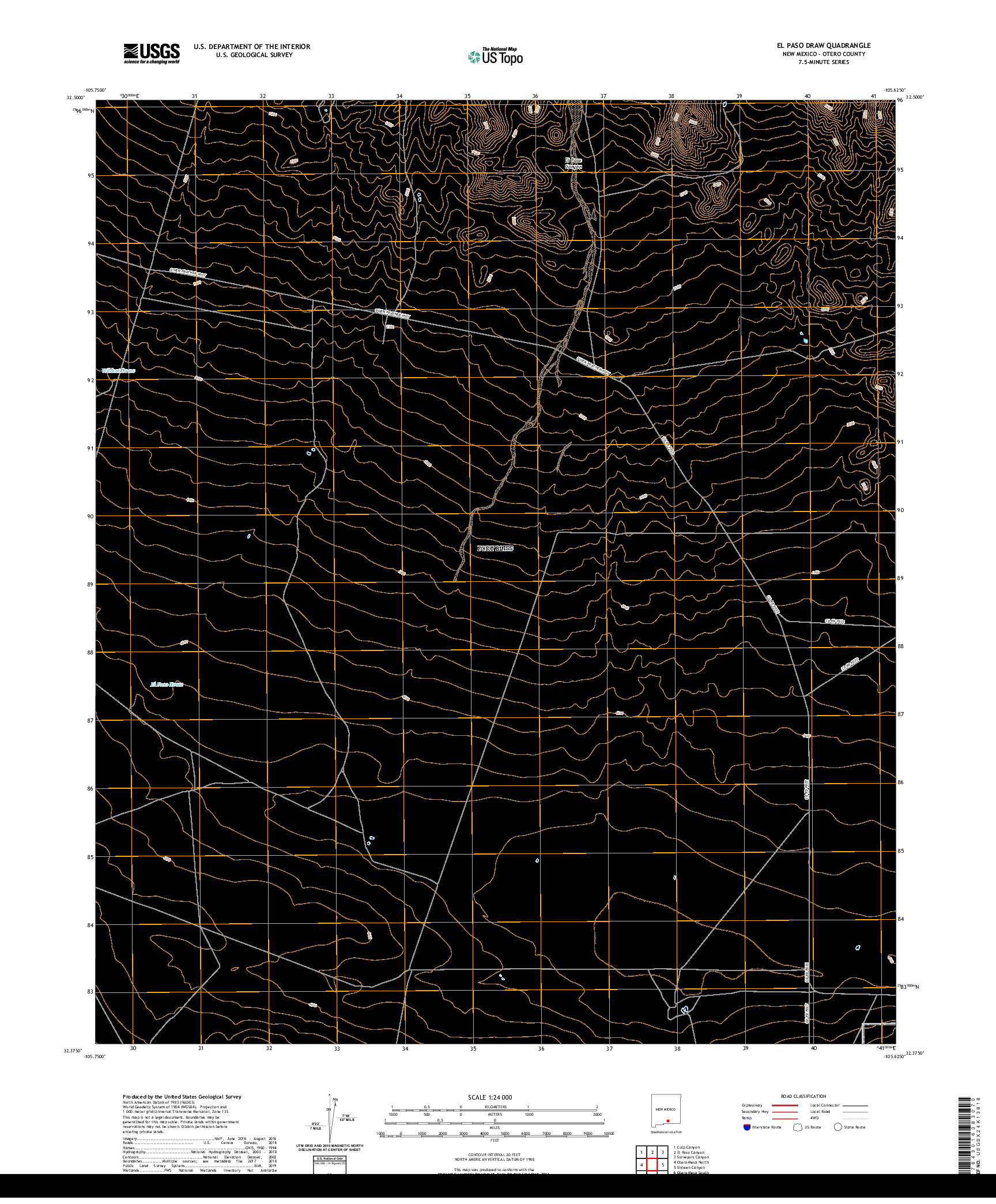 USGS US TOPO 7.5-MINUTE MAP FOR EL PASO DRAW, NM 2020