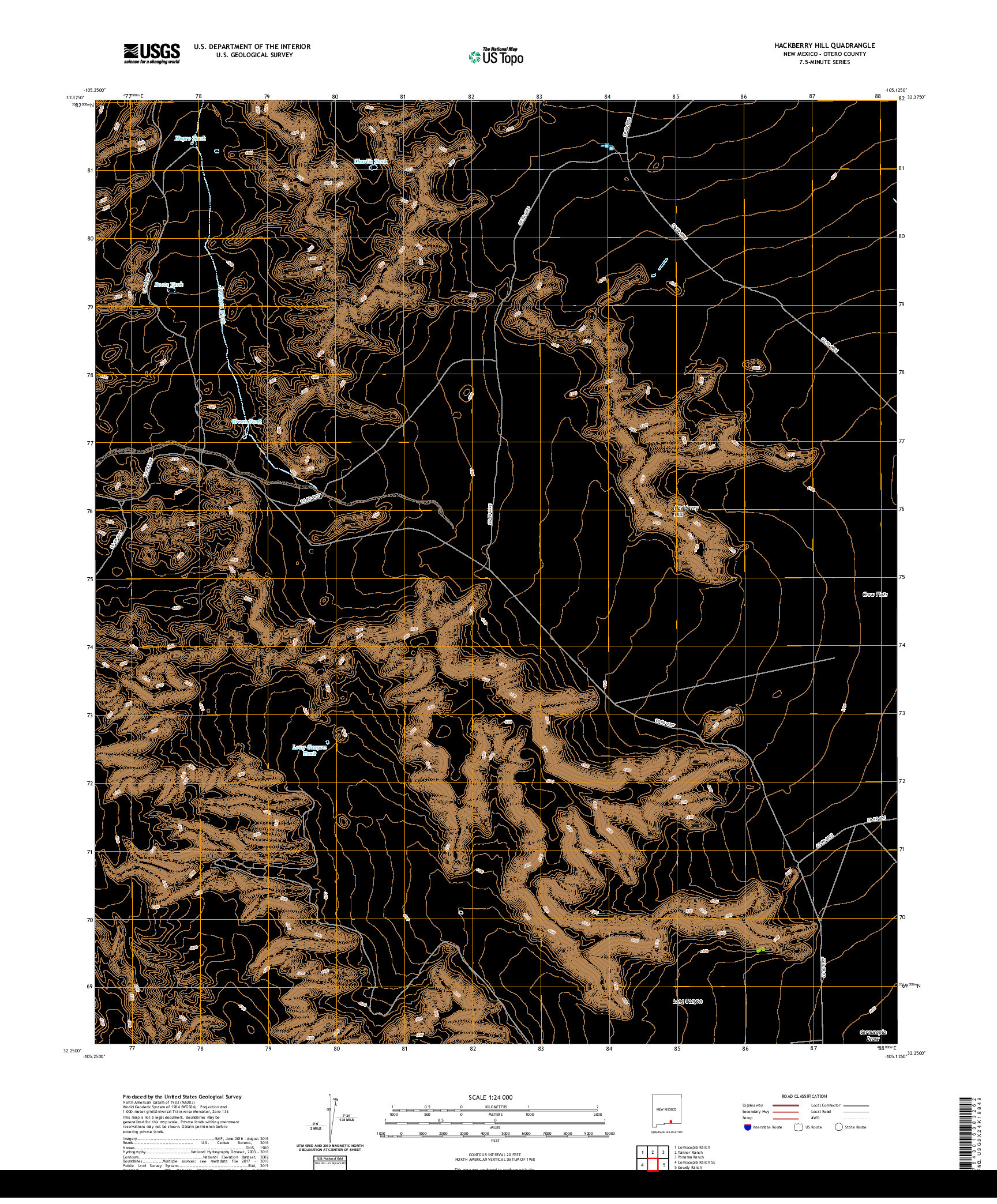 USGS US TOPO 7.5-MINUTE MAP FOR HACKBERRY HILL, NM 2020