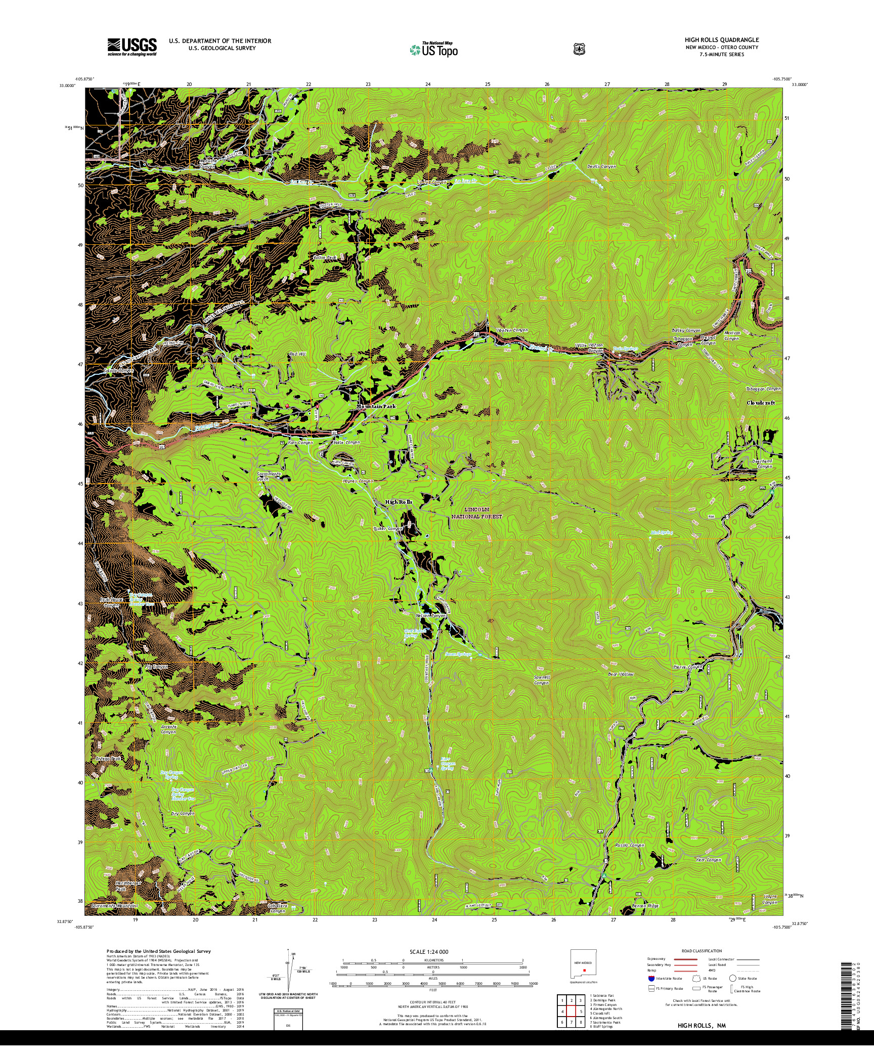 USGS US TOPO 7.5-MINUTE MAP FOR HIGH ROLLS, NM 2020