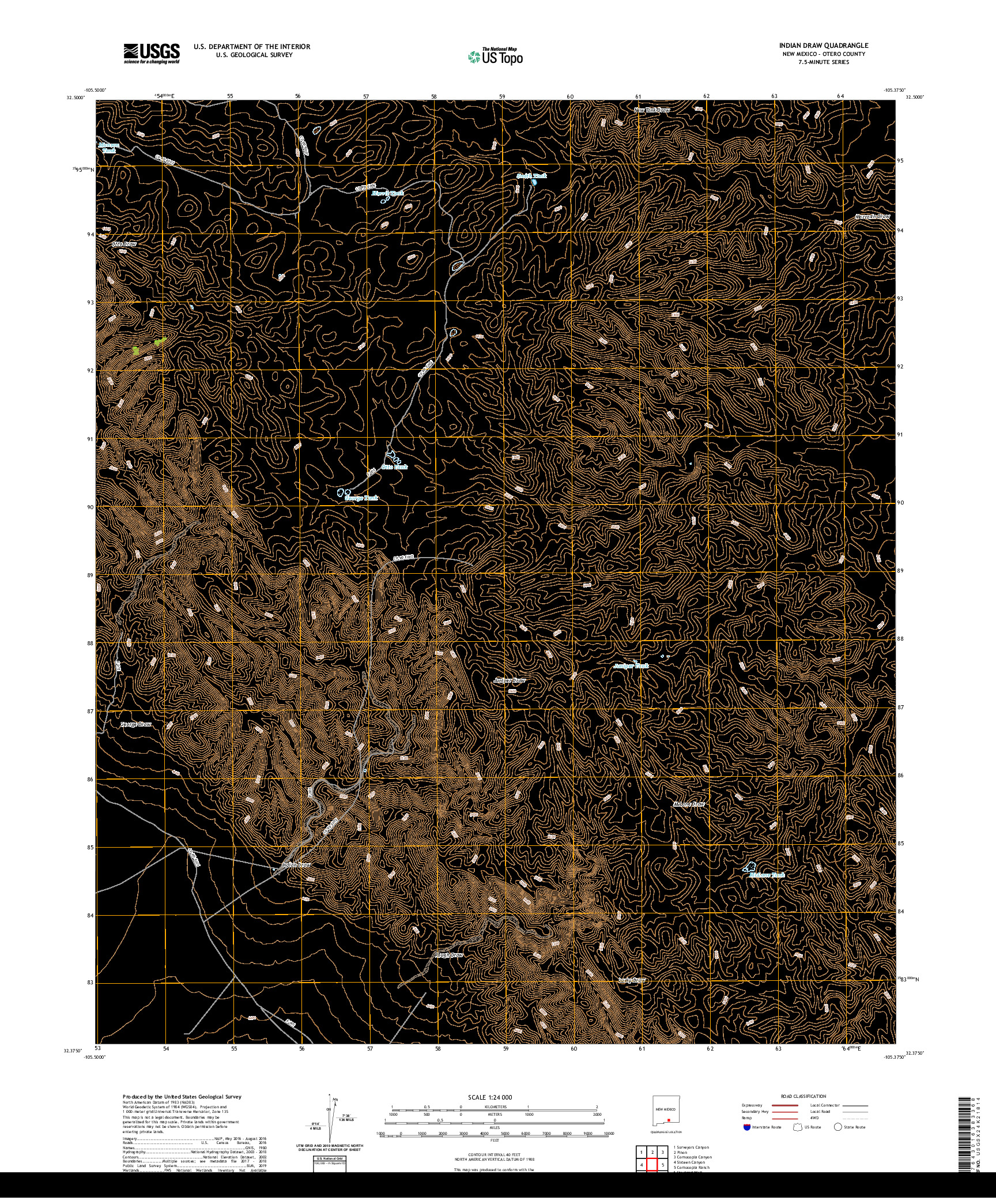 USGS US TOPO 7.5-MINUTE MAP FOR INDIAN DRAW, NM 2020