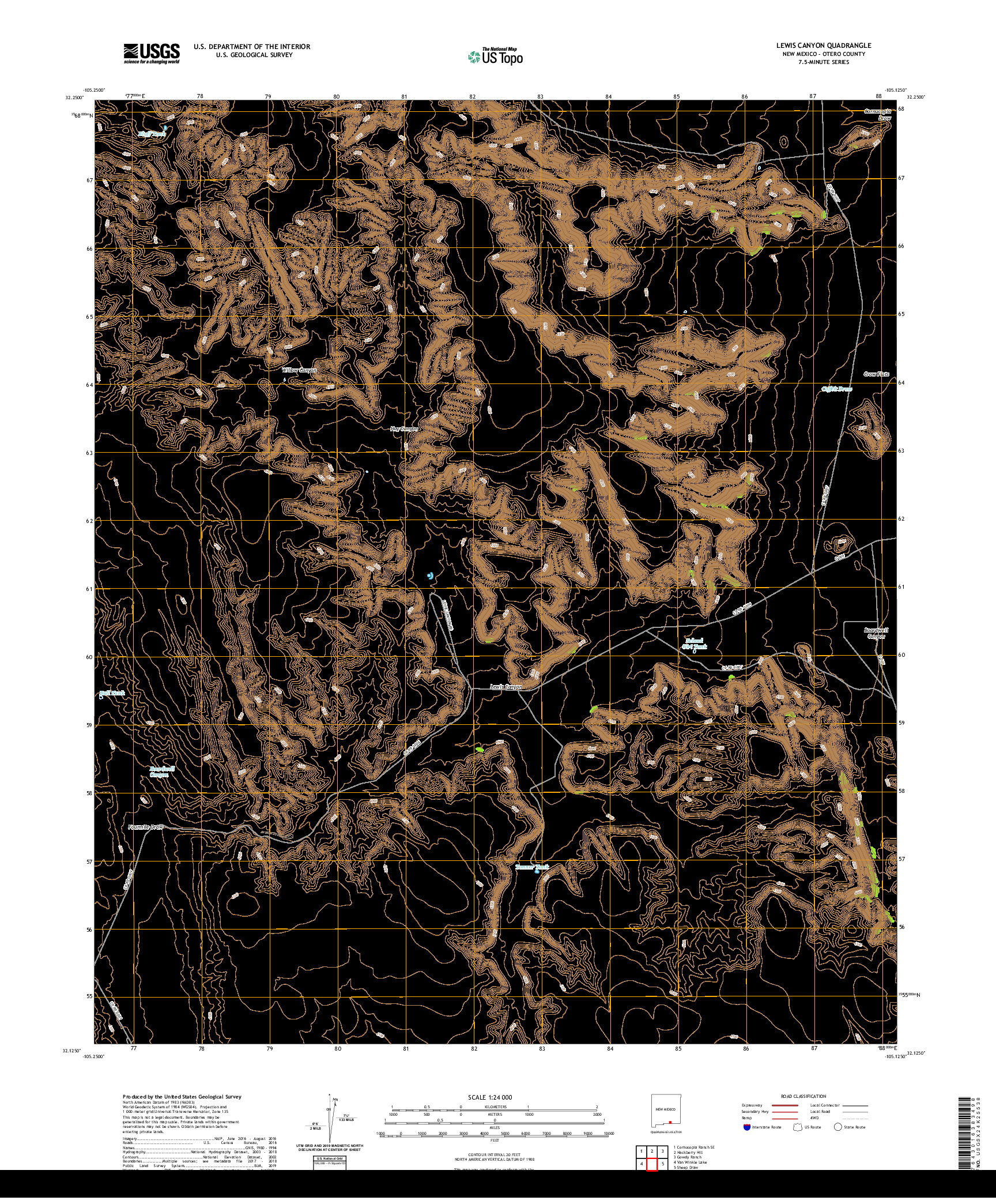 USGS US TOPO 7.5-MINUTE MAP FOR LEWIS CANYON, NM 2020