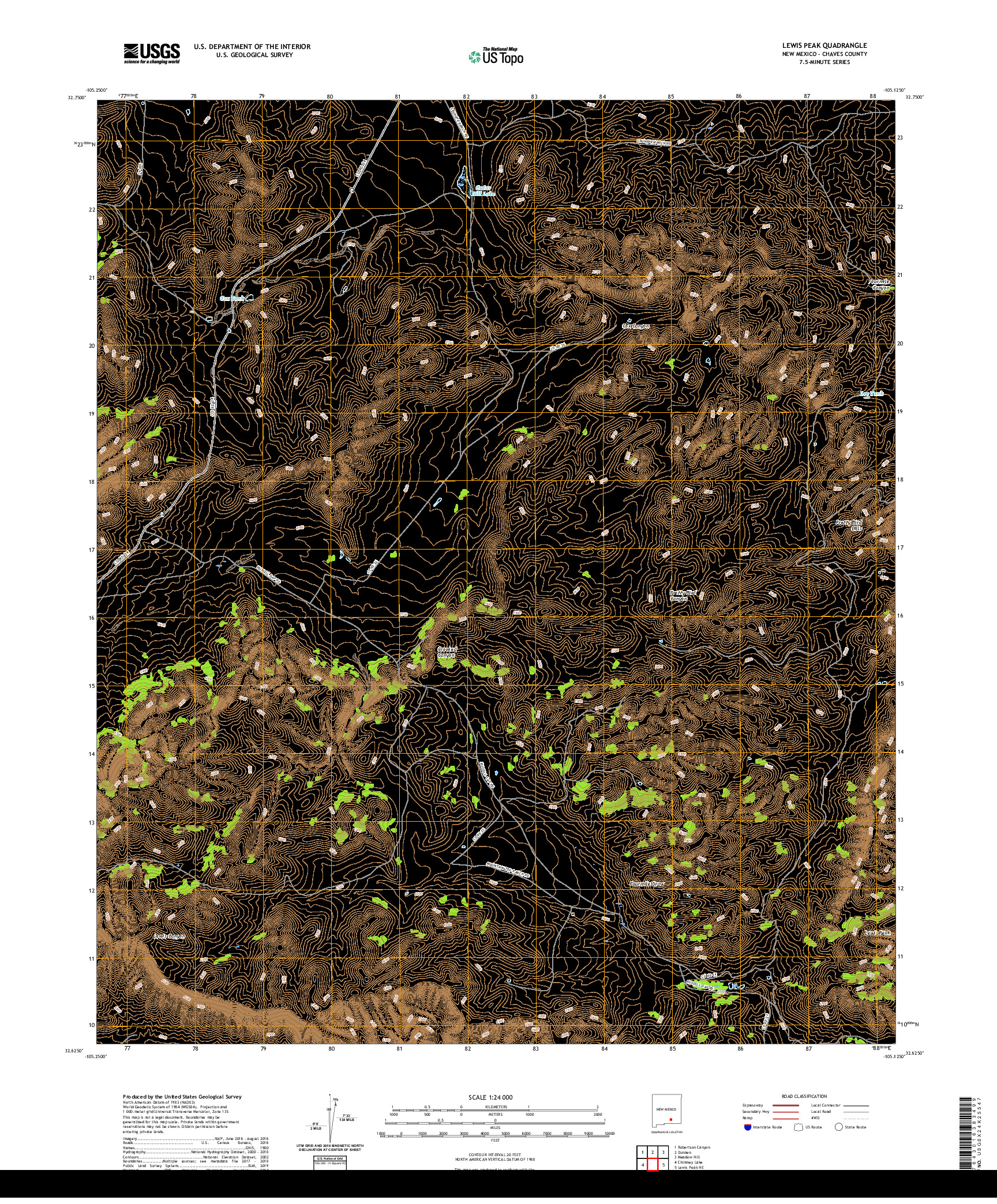 USGS US TOPO 7.5-MINUTE MAP FOR LEWIS PEAK, NM 2020