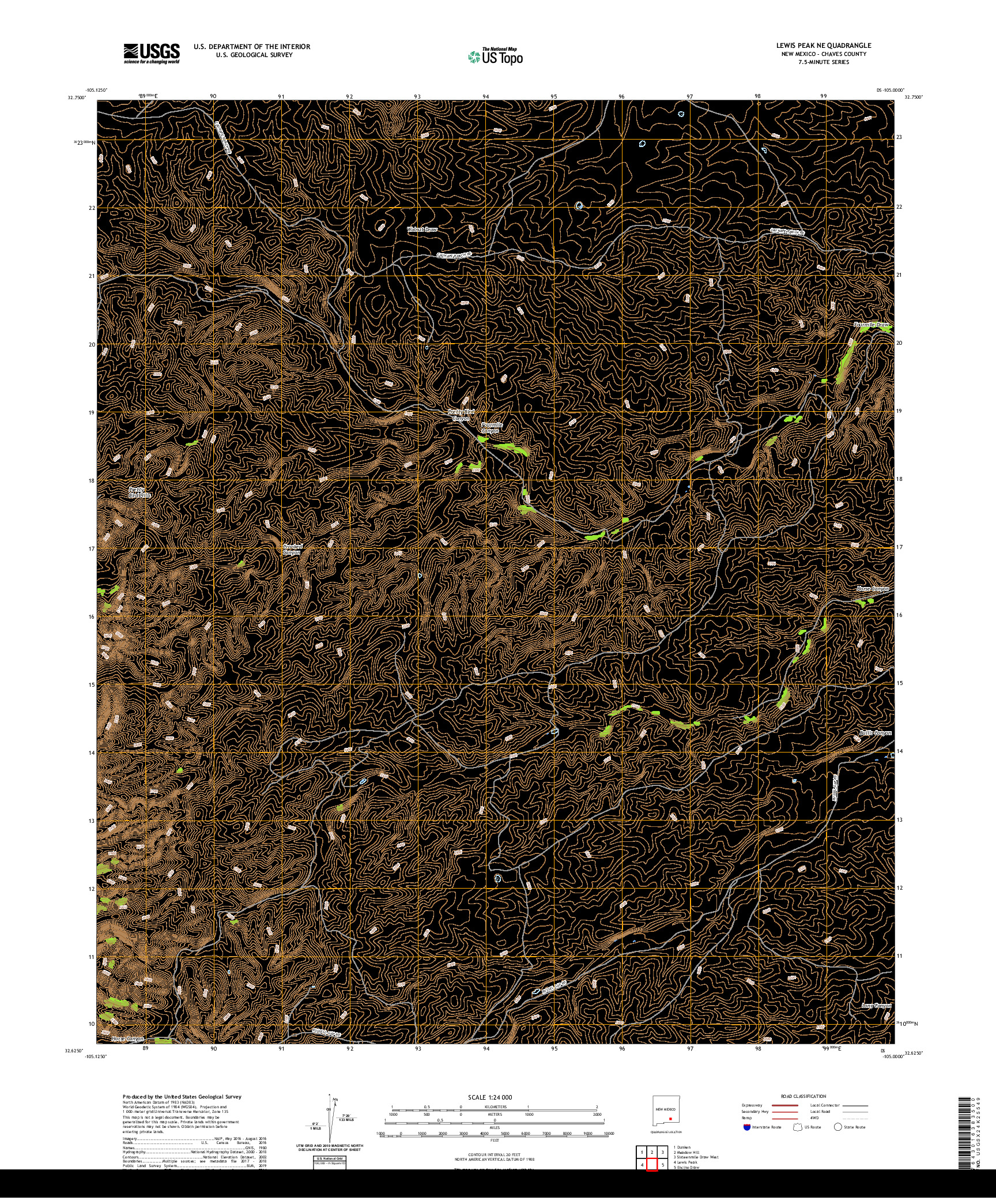 USGS US TOPO 7.5-MINUTE MAP FOR LEWIS PEAK NE, NM 2020