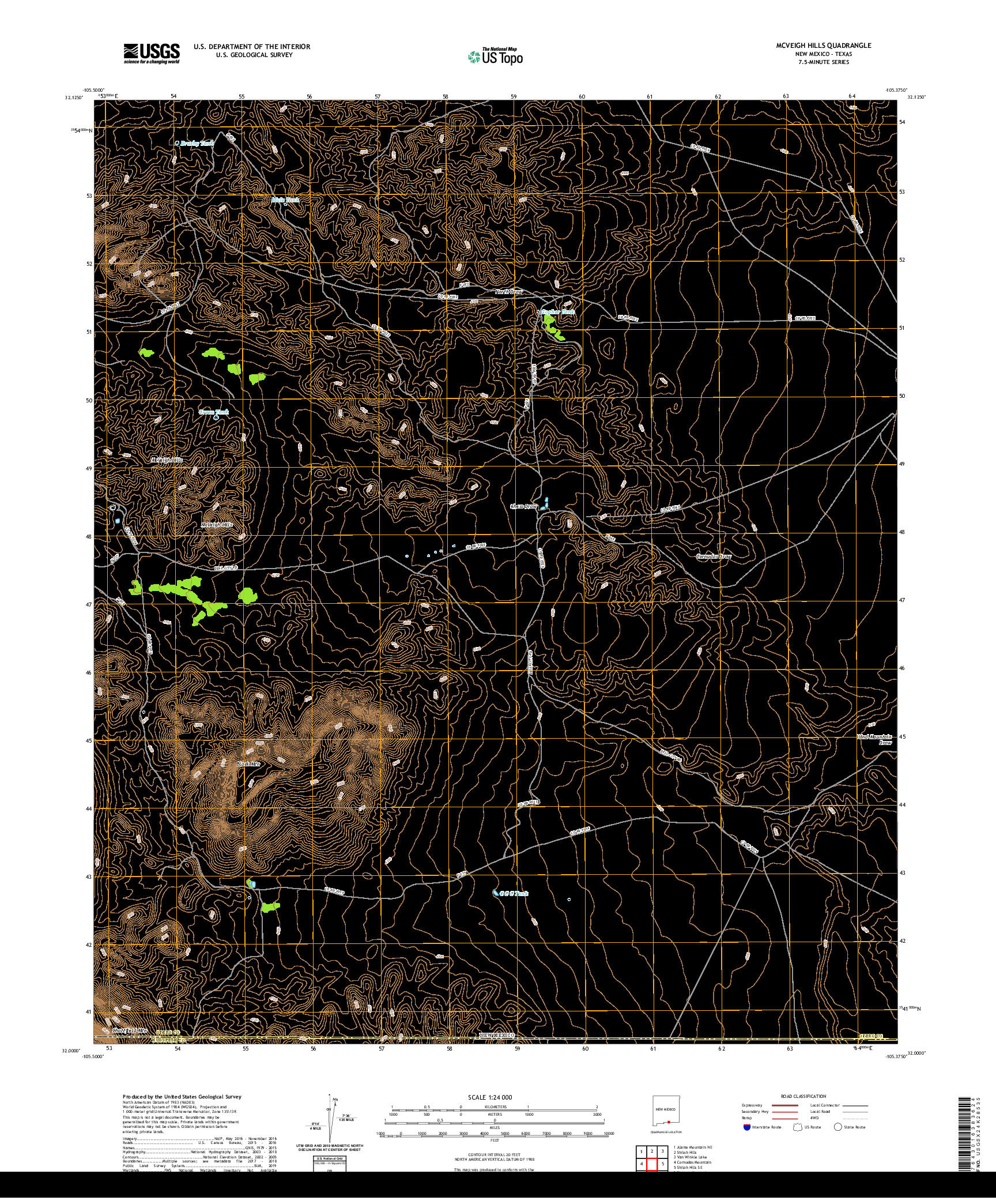 USGS US TOPO 7.5-MINUTE MAP FOR MCVEIGH HILLS, NM,TX 2020