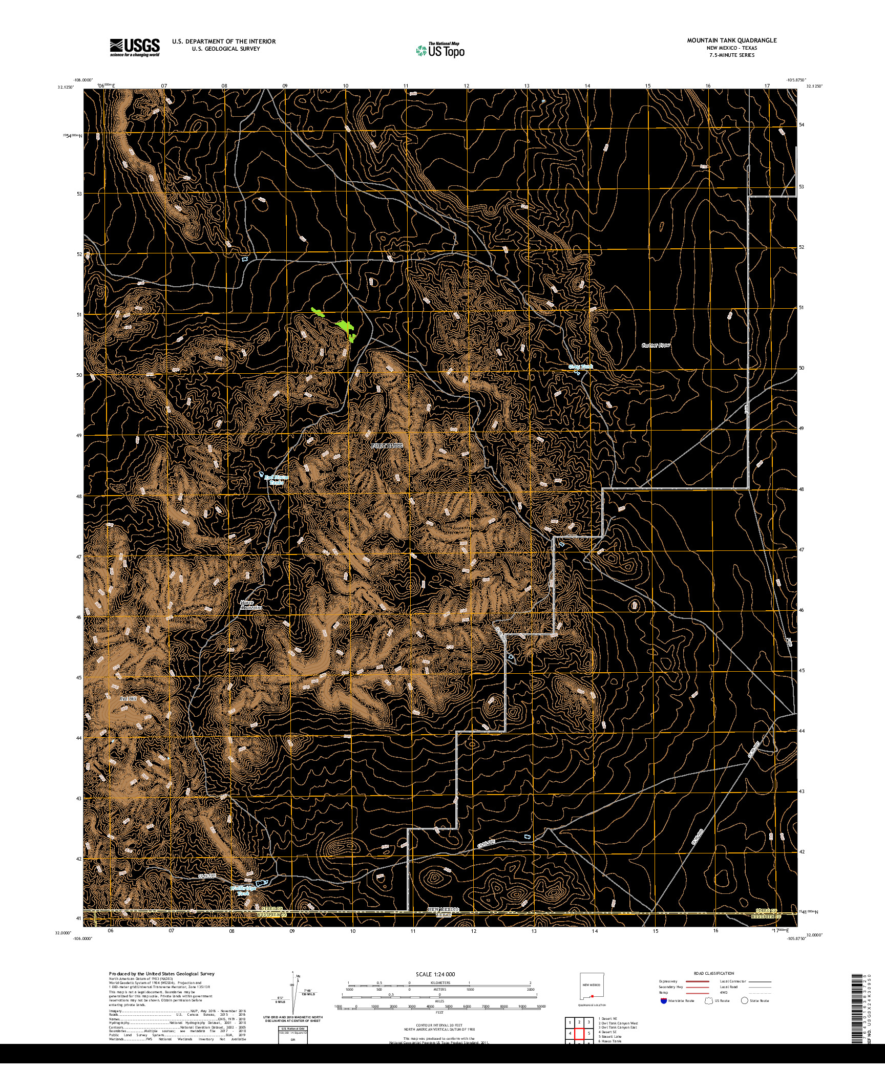 USGS US TOPO 7.5-MINUTE MAP FOR MOUNTAIN TANK, NM,TX 2020
