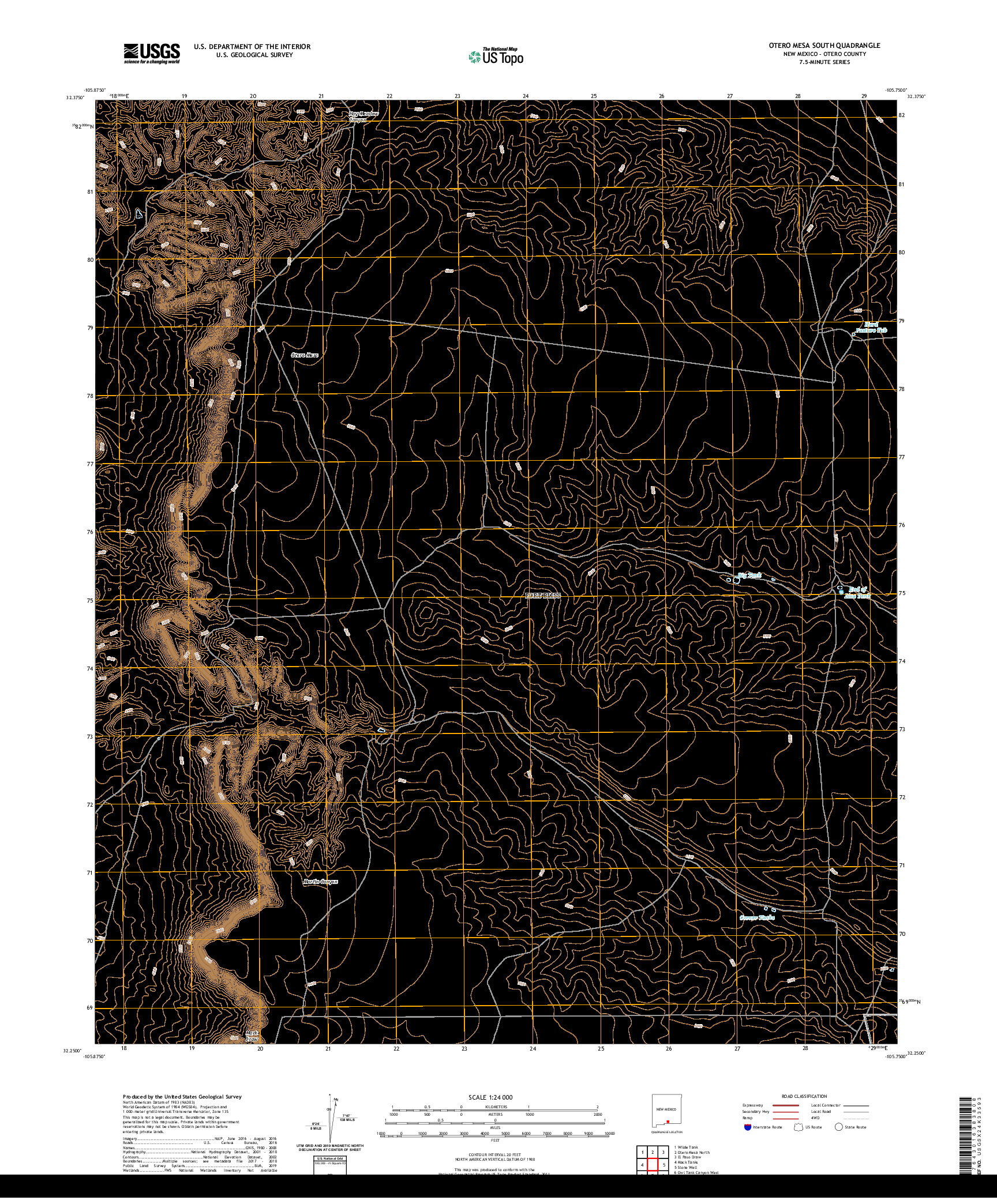 USGS US TOPO 7.5-MINUTE MAP FOR OTERO MESA SOUTH, NM 2020