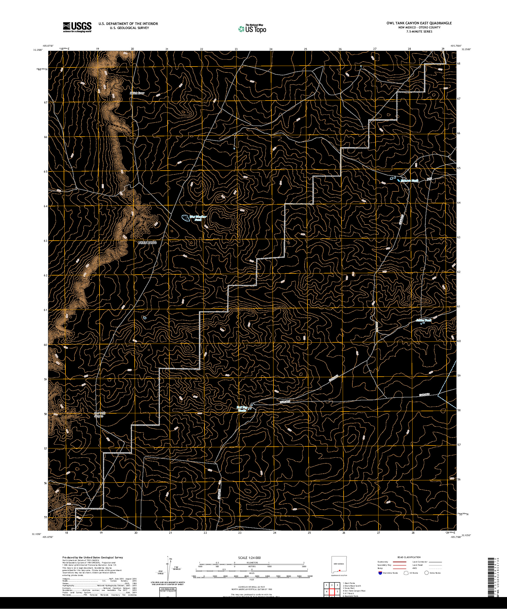 USGS US TOPO 7.5-MINUTE MAP FOR OWL TANK CANYON EAST, NM 2020