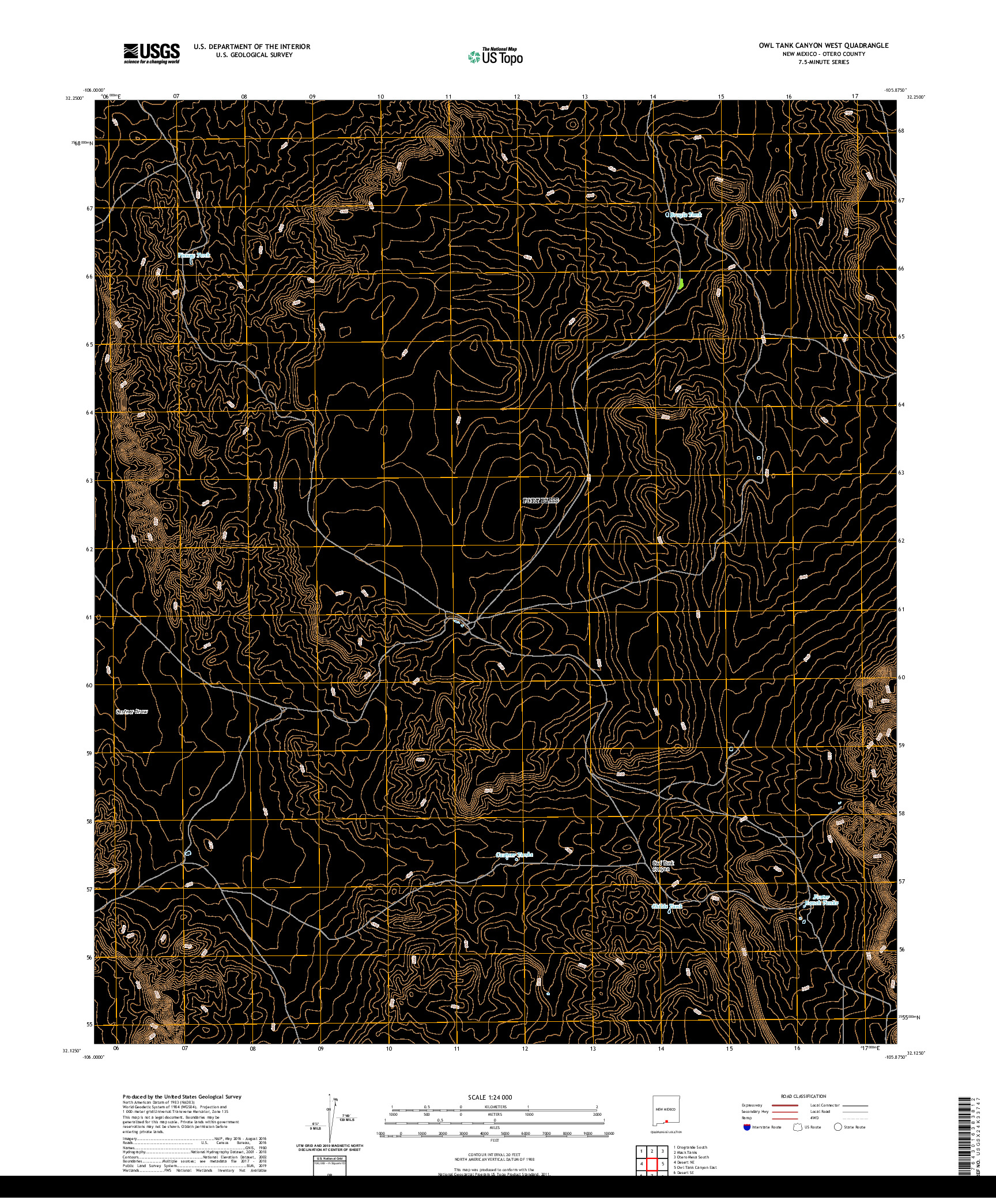 USGS US TOPO 7.5-MINUTE MAP FOR OWL TANK CANYON WEST, NM 2020