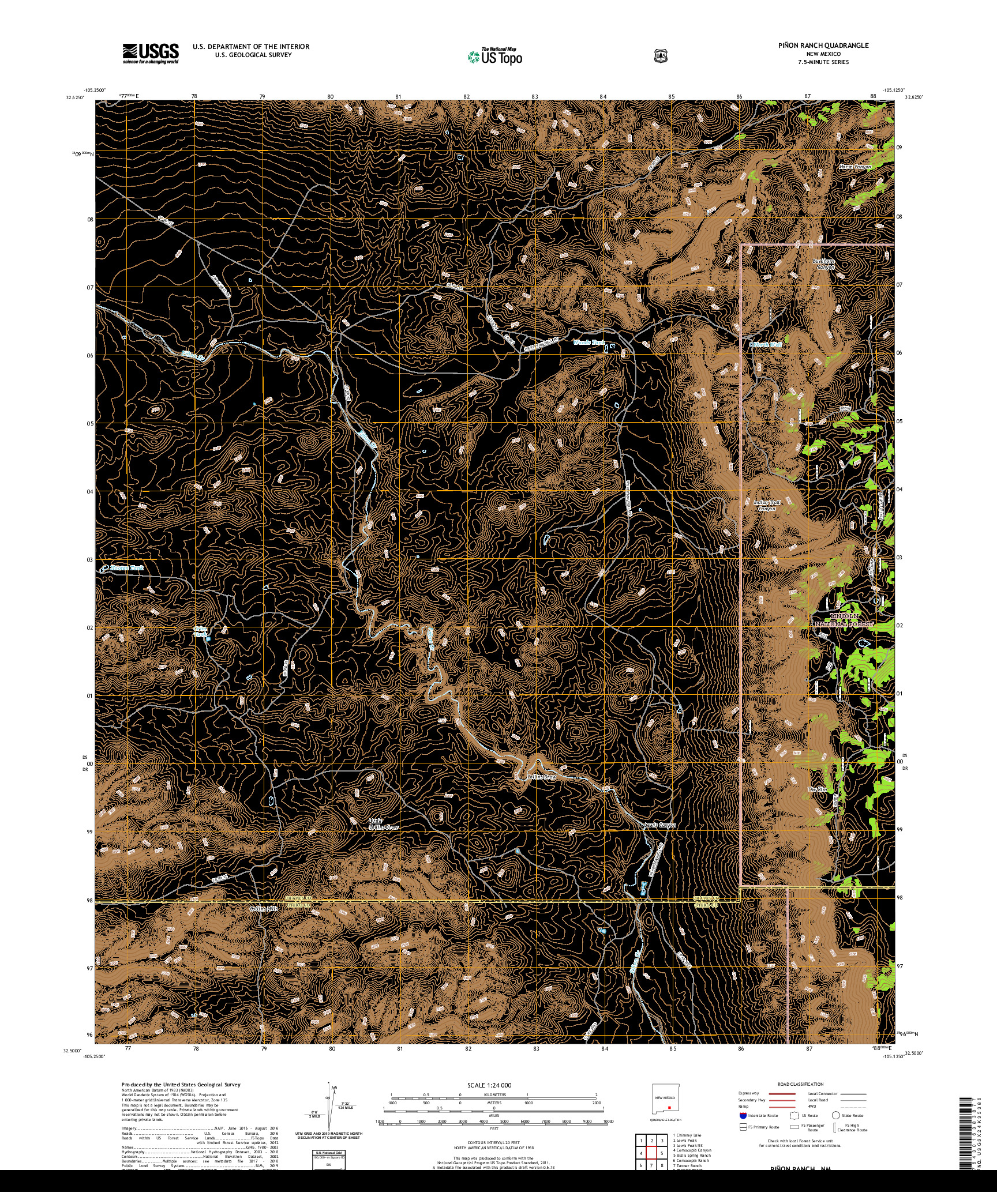 USGS US TOPO 7.5-MINUTE MAP FOR PINON RANCH, NM 2020