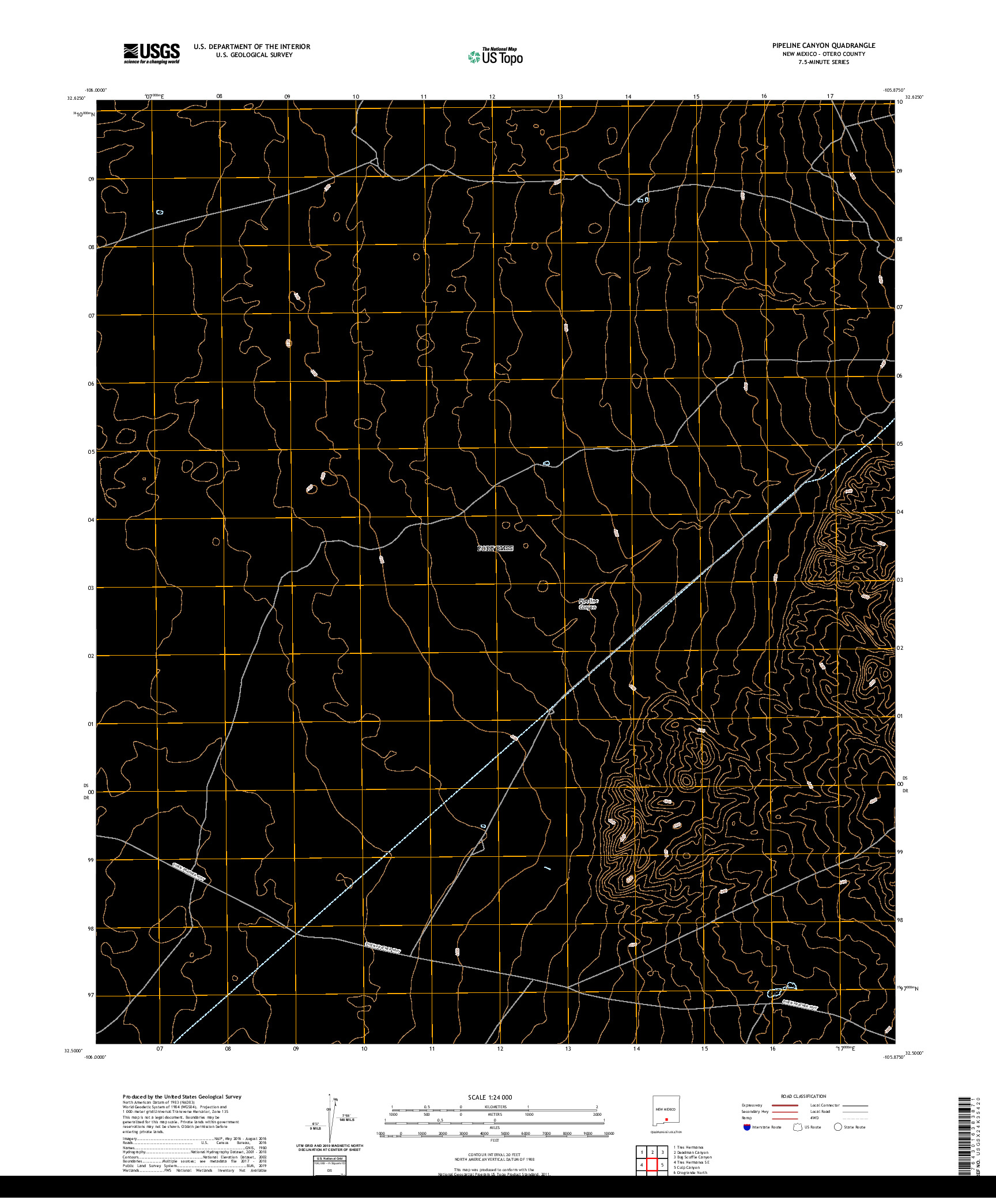 USGS US TOPO 7.5-MINUTE MAP FOR PIPELINE CANYON, NM 2020