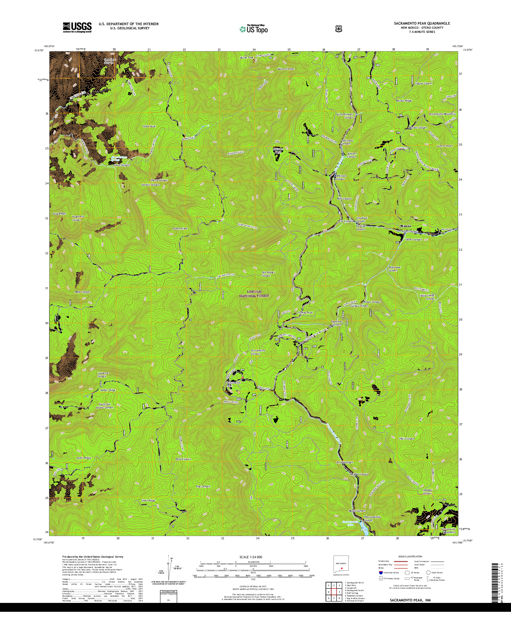 USGS US TOPO 7.5-MINUTE MAP FOR SACRAMENTO PEAK, NM 2020