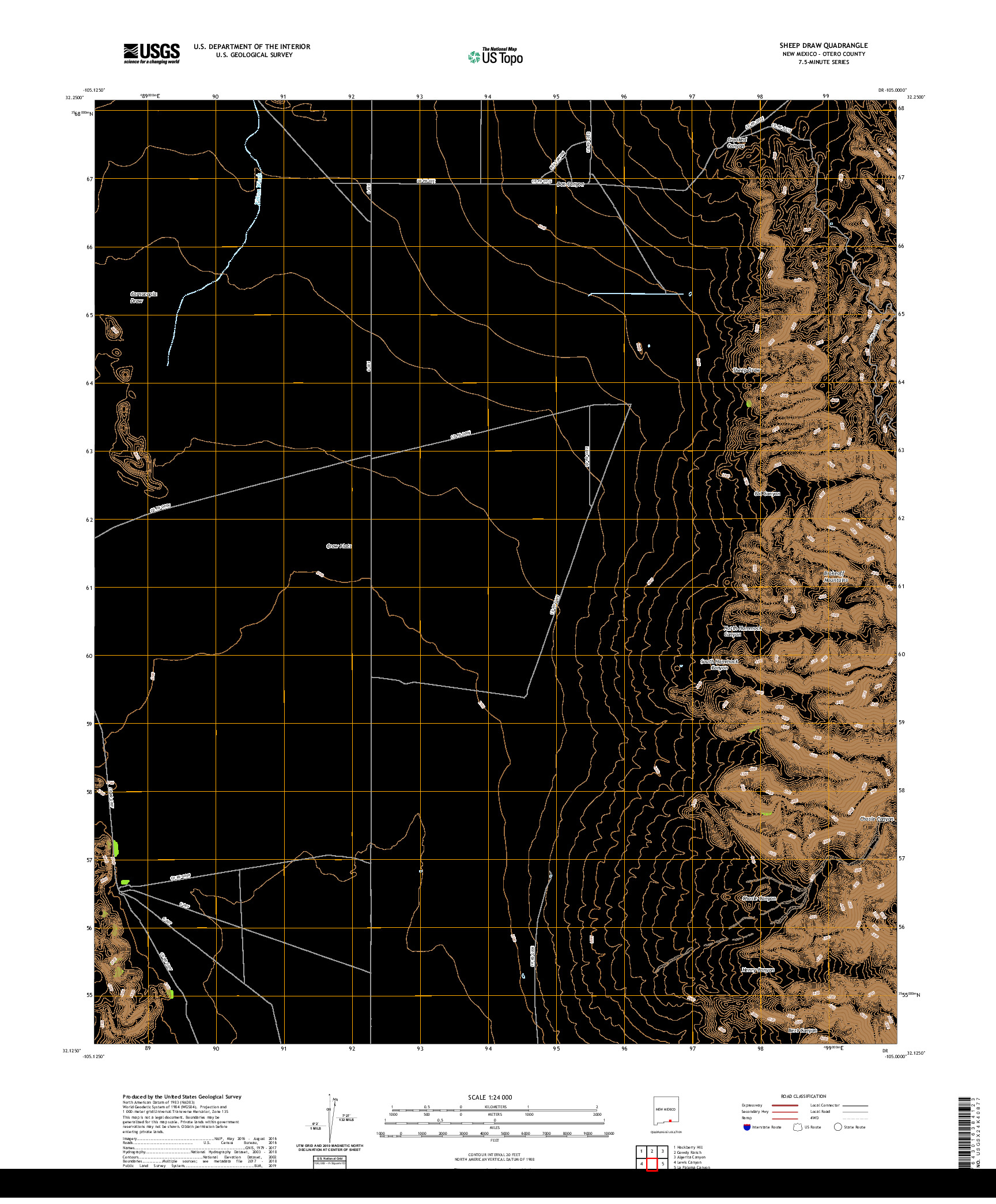 USGS US TOPO 7.5-MINUTE MAP FOR SHEEP DRAW, NM 2020