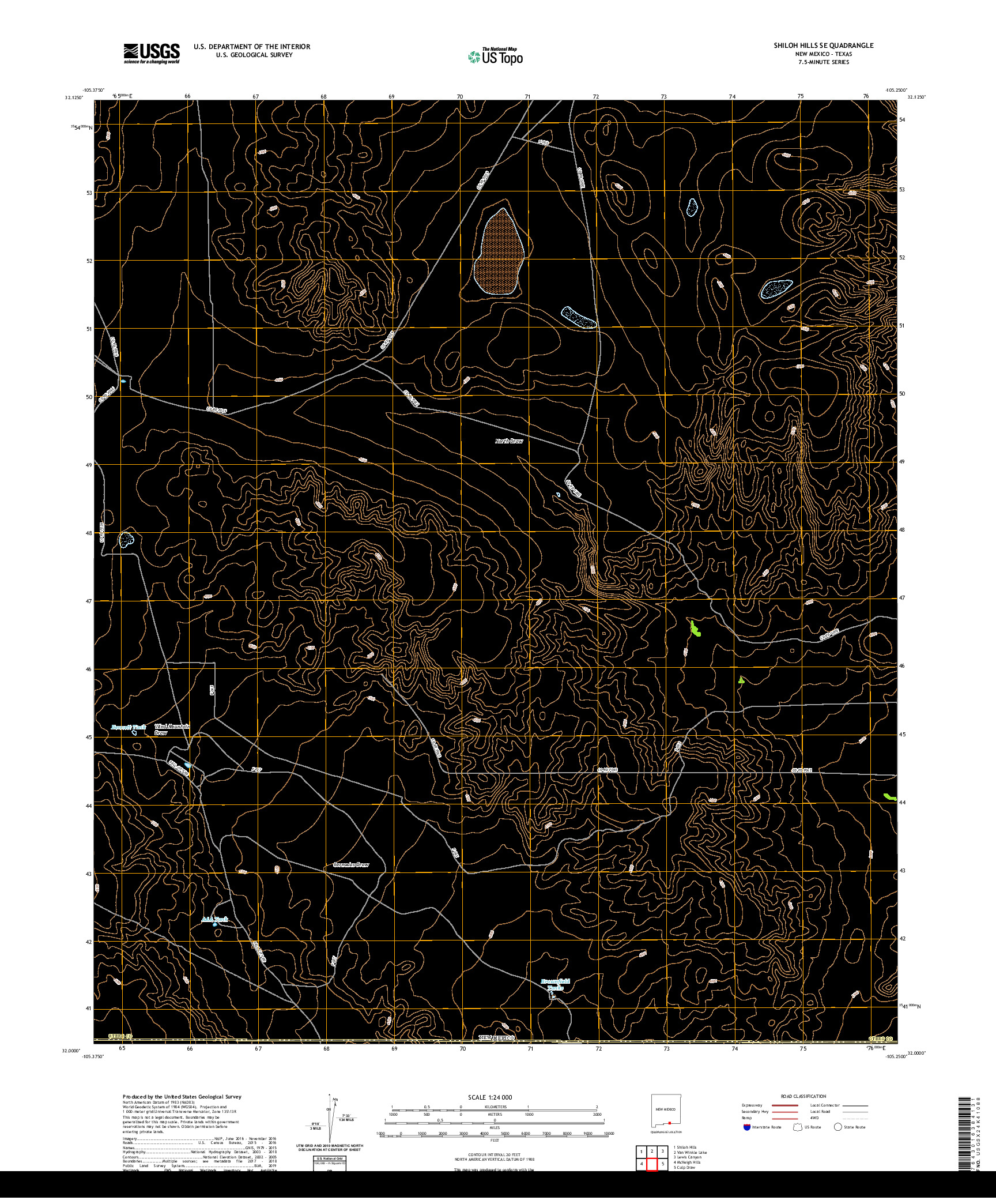 USGS US TOPO 7.5-MINUTE MAP FOR SHILOH HILLS SE, NM,TX 2020