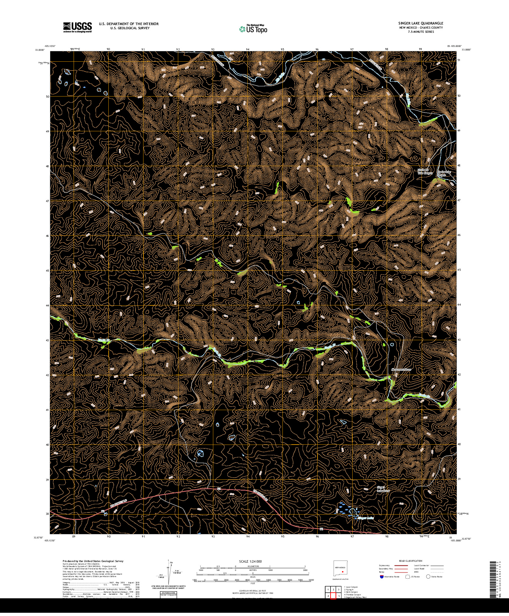 USGS US TOPO 7.5-MINUTE MAP FOR SINGER LAKE, NM 2020